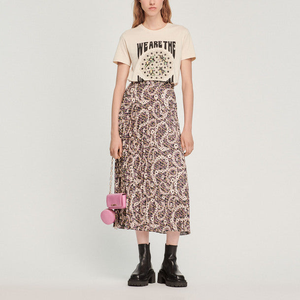 Jupe midi plissée et  imprimée Sandro seconde main