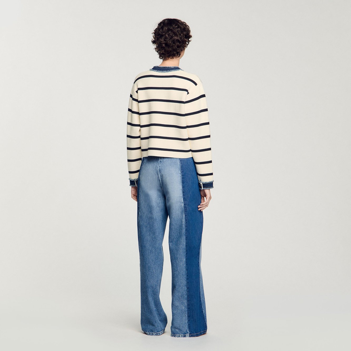 Cardigan rayé à détails denim Sandro seconde main