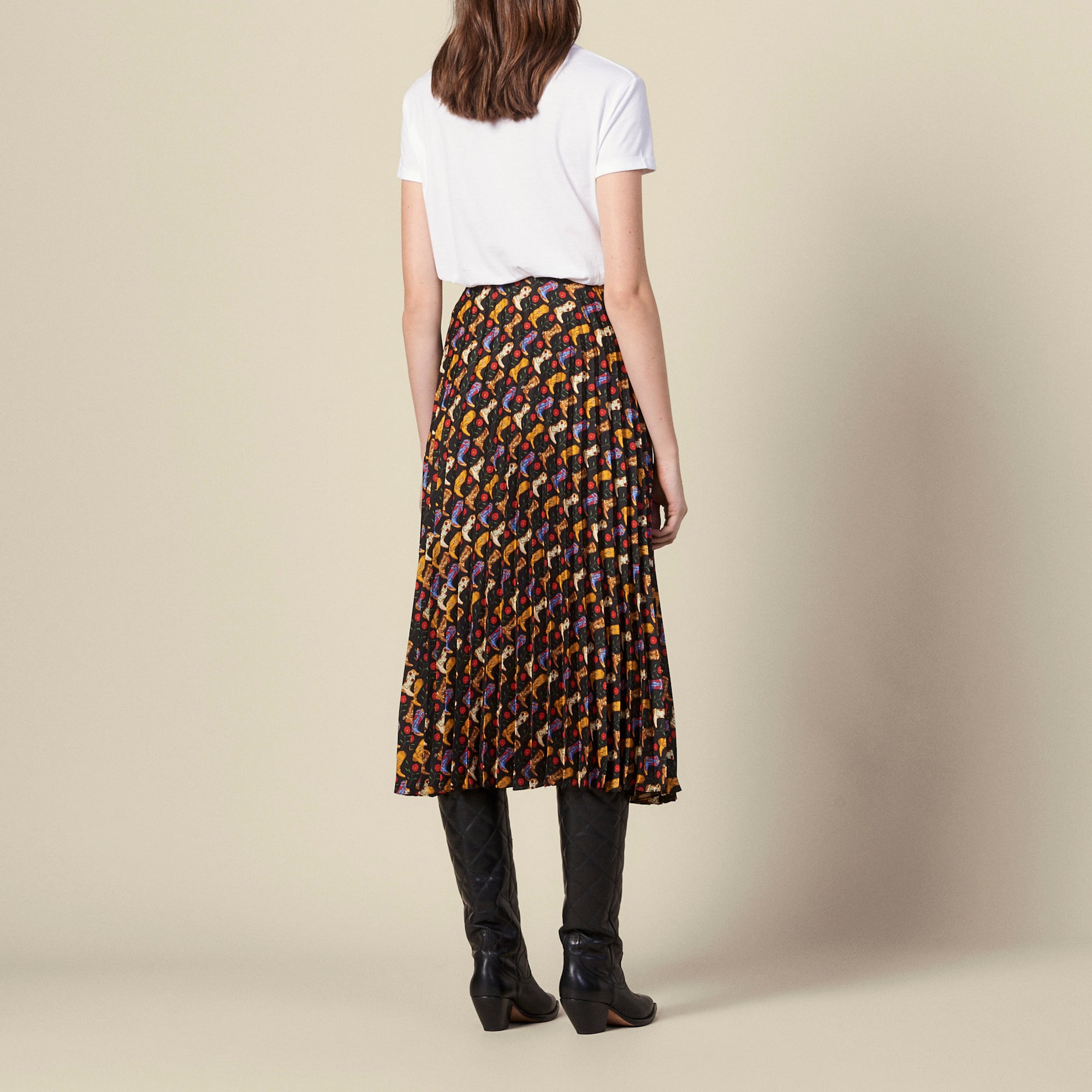 Jupe plissée portefeuille en imprimé Sandro seconde main