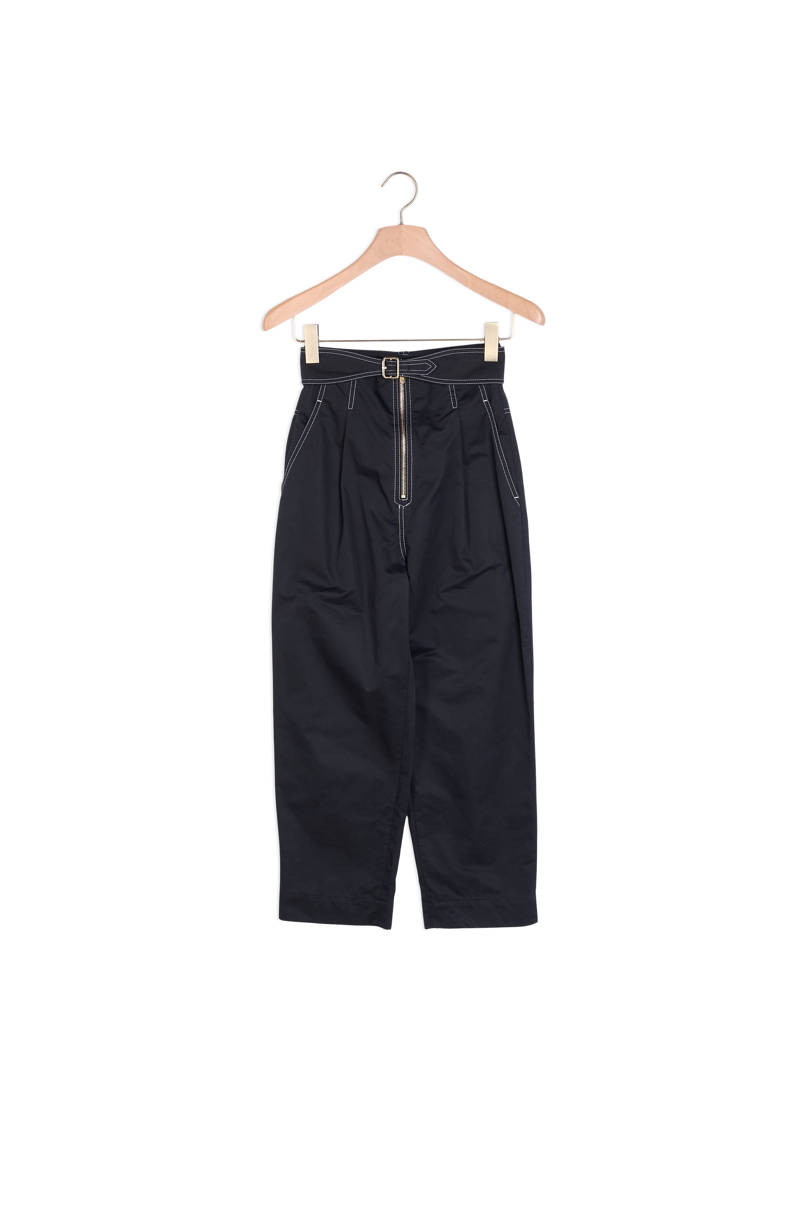 Pantalon en coton zippé et ceinturé Sandro seconde main