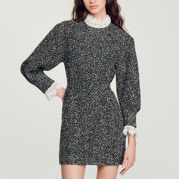 Robe en tweed à galon au col Sandro seconde main