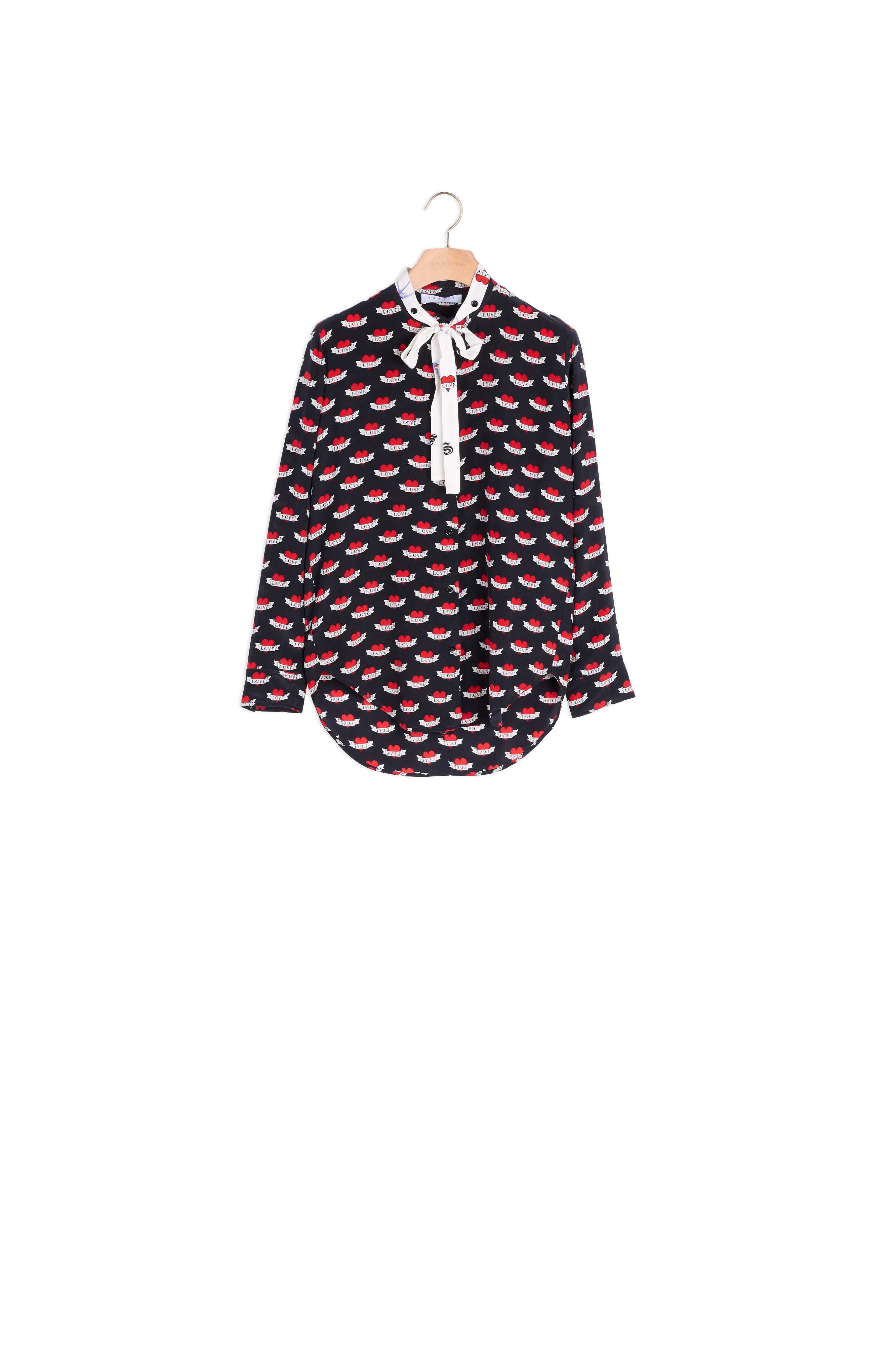 Chemise soie imprimé cœur lien à nouer Sandro seconde main