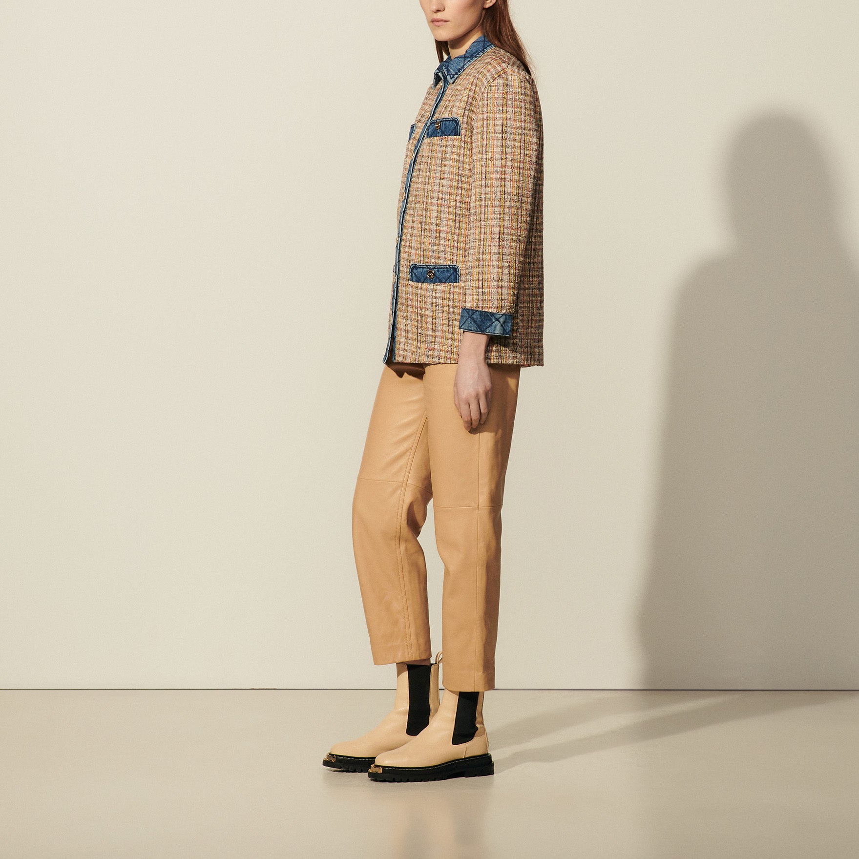 Veste en tweed à empiècements en Jean Sandro seconde main