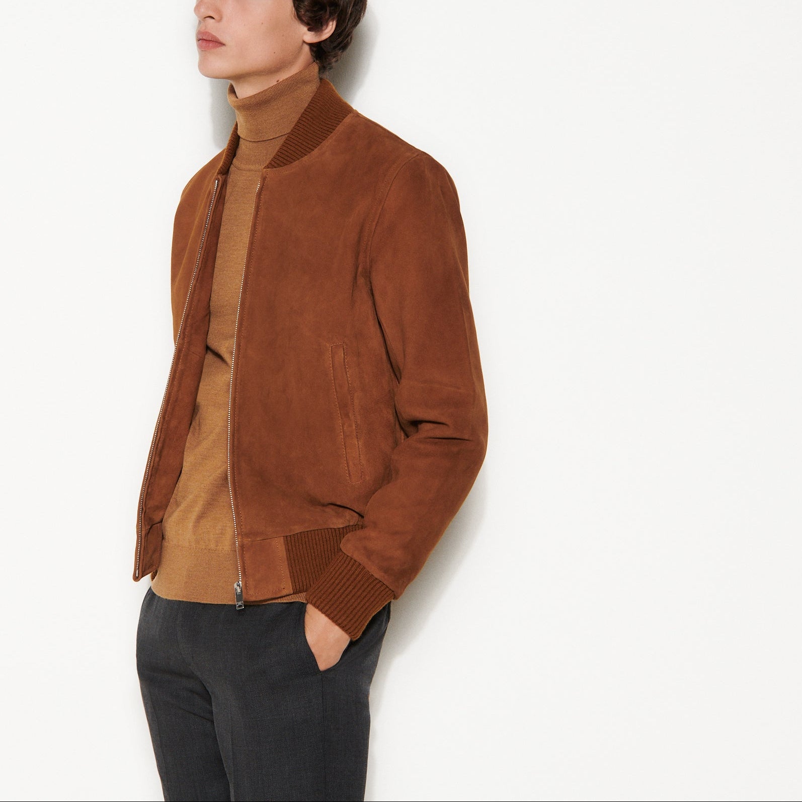Blouson zippé en daim Sandro seconde main