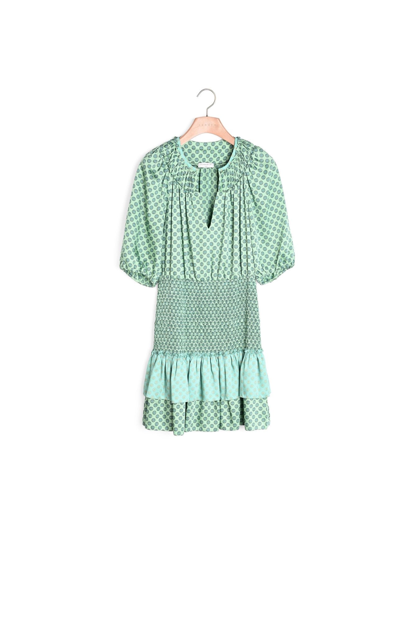 Robe courte en mix d'imprimés smockés Sandro seconde main