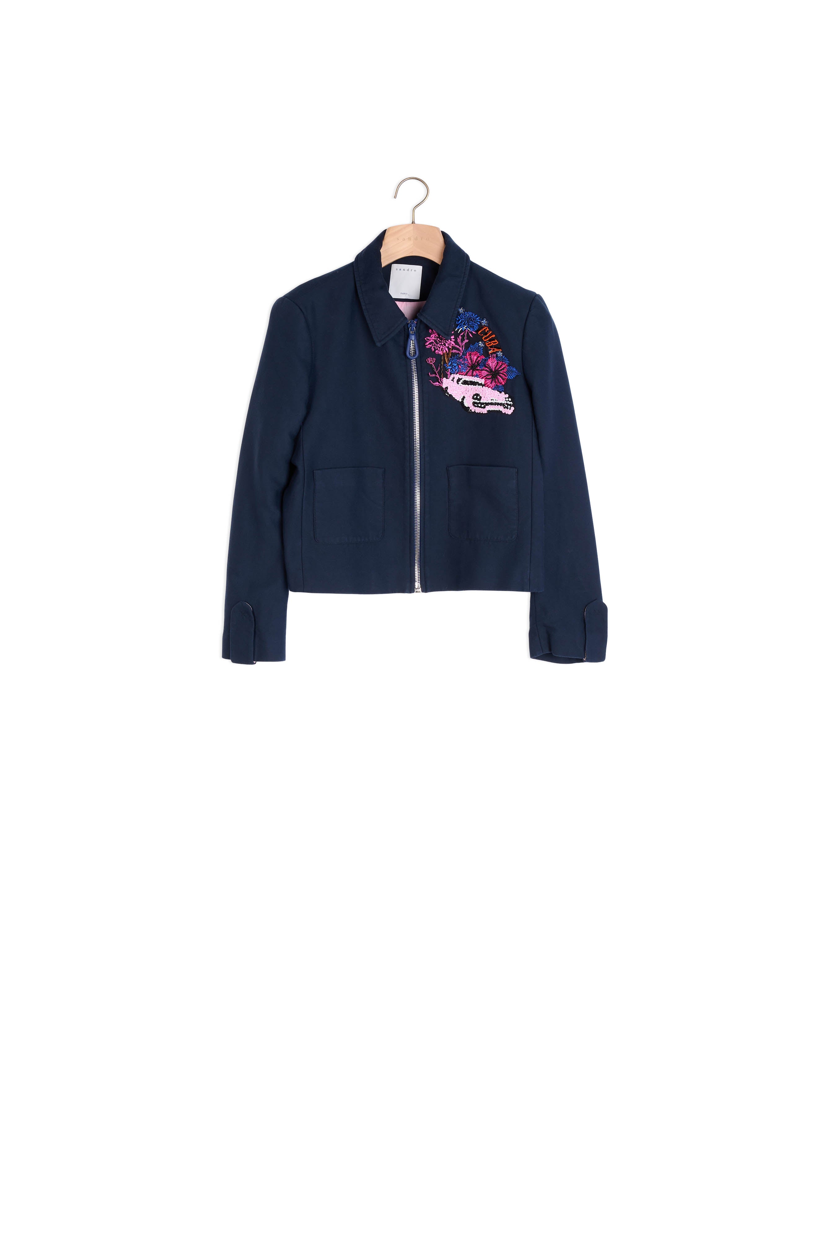 Veste zippée broderie inspiration Cuba Sandro seconde main