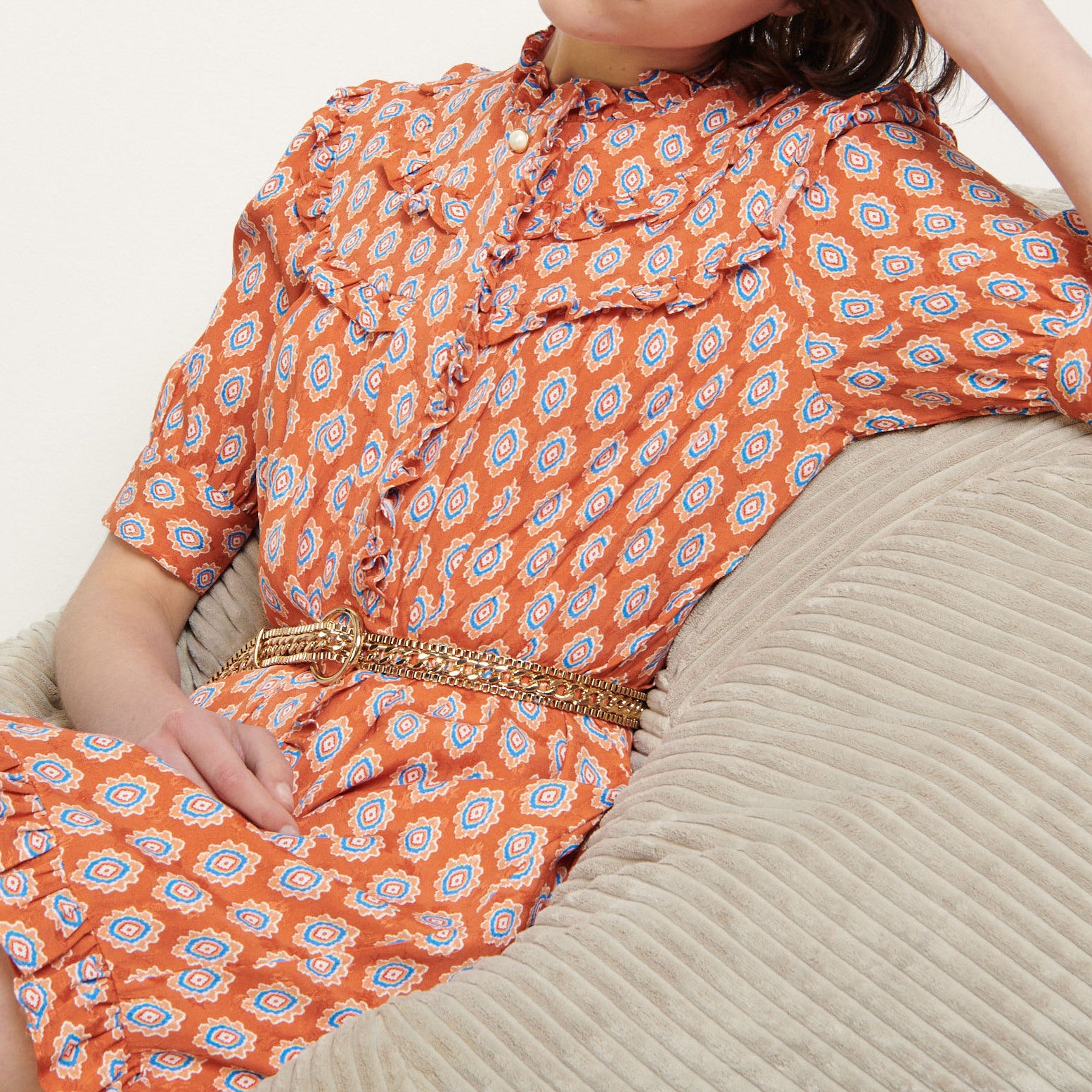 Robe courte imprimée avec volants Sandro seconde main