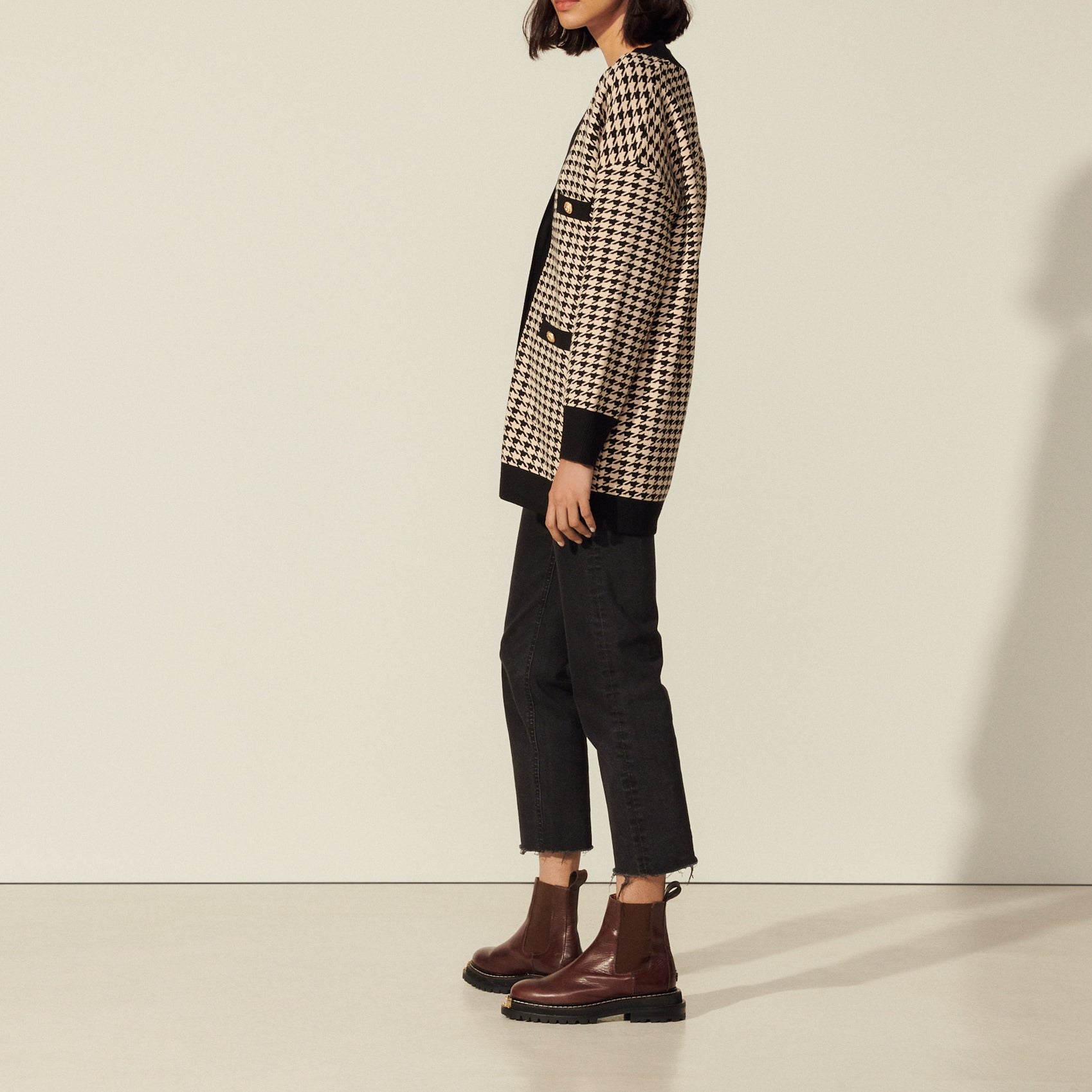 Cardi-coat à motifs pied de coq Sandro seconde main