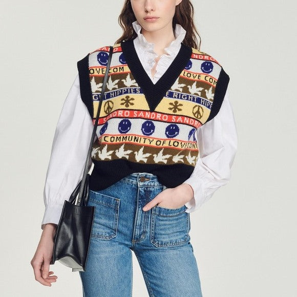 Pull sans manches à motifs Sandro seconde main
