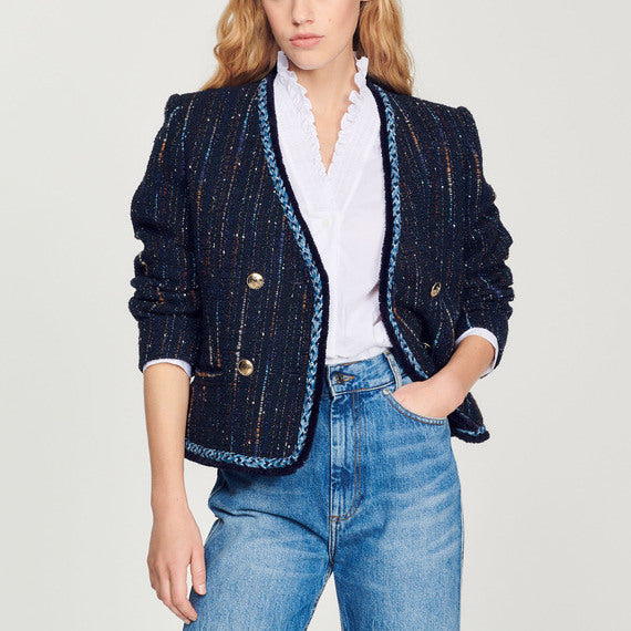 Veste en tweed à boutonnage croisé Sandro seconde main