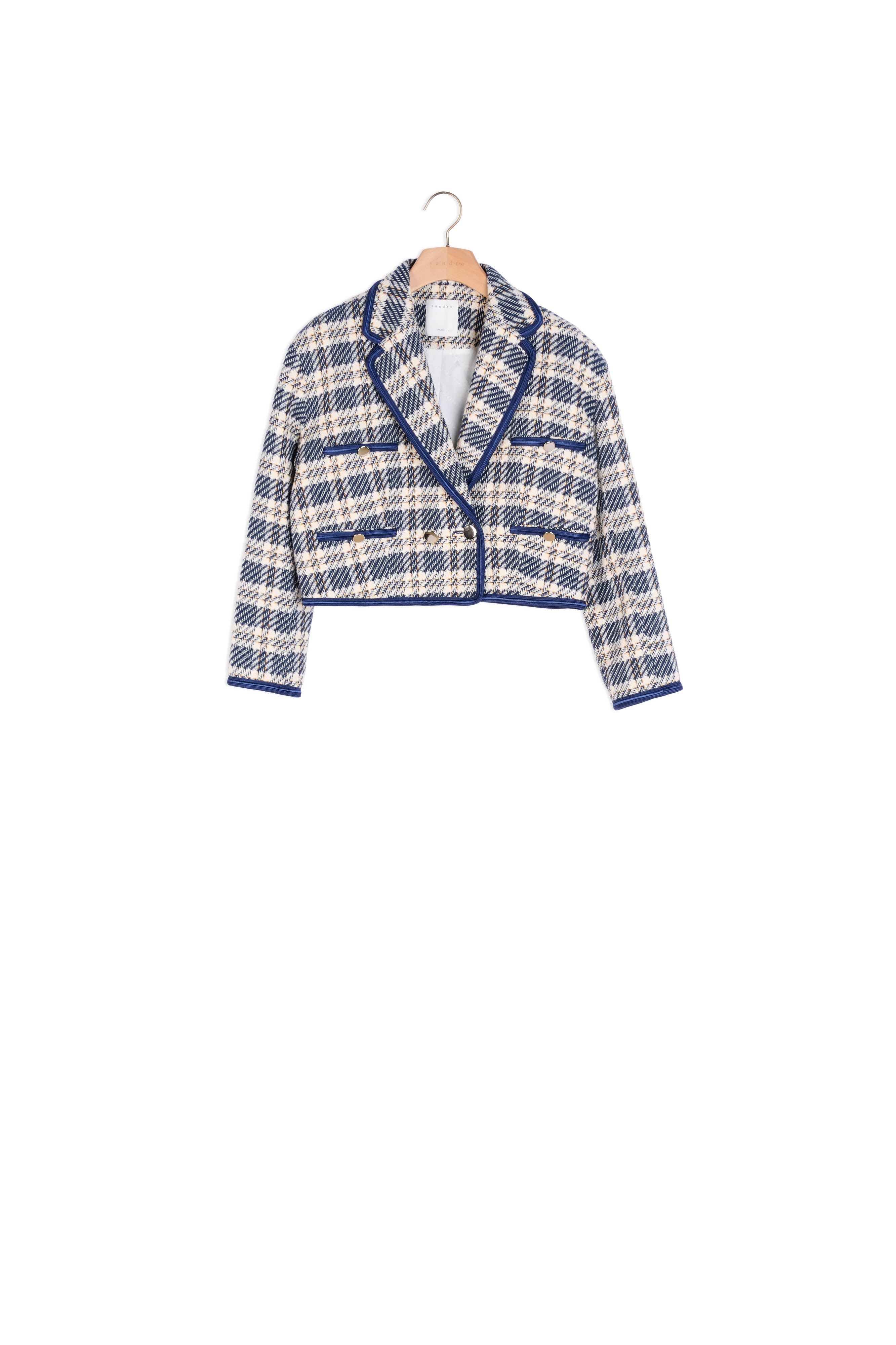 Veste courte en tweed à carreaux Sandro seconde main