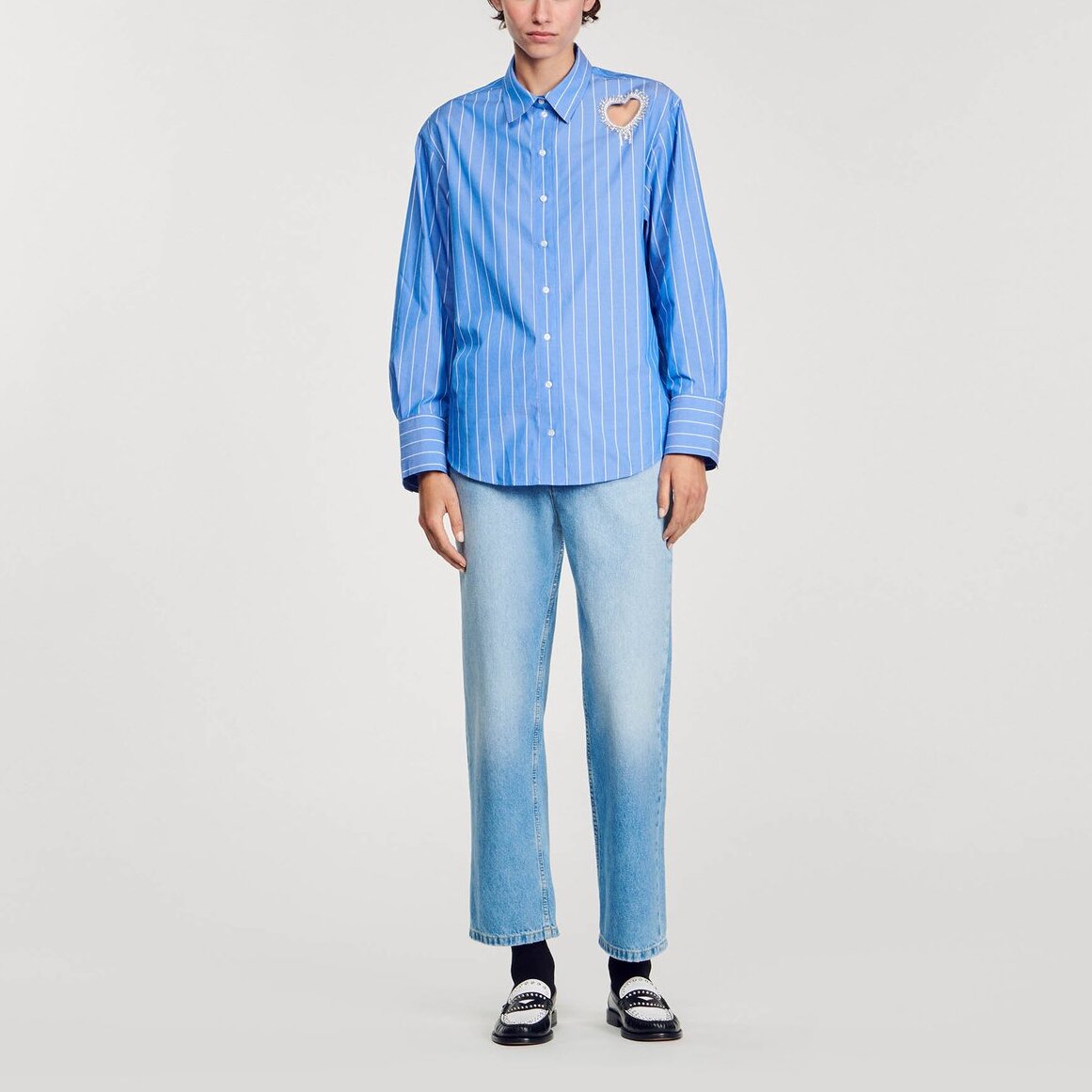Chemise à rayures et cœur strassé Sandro seconde main