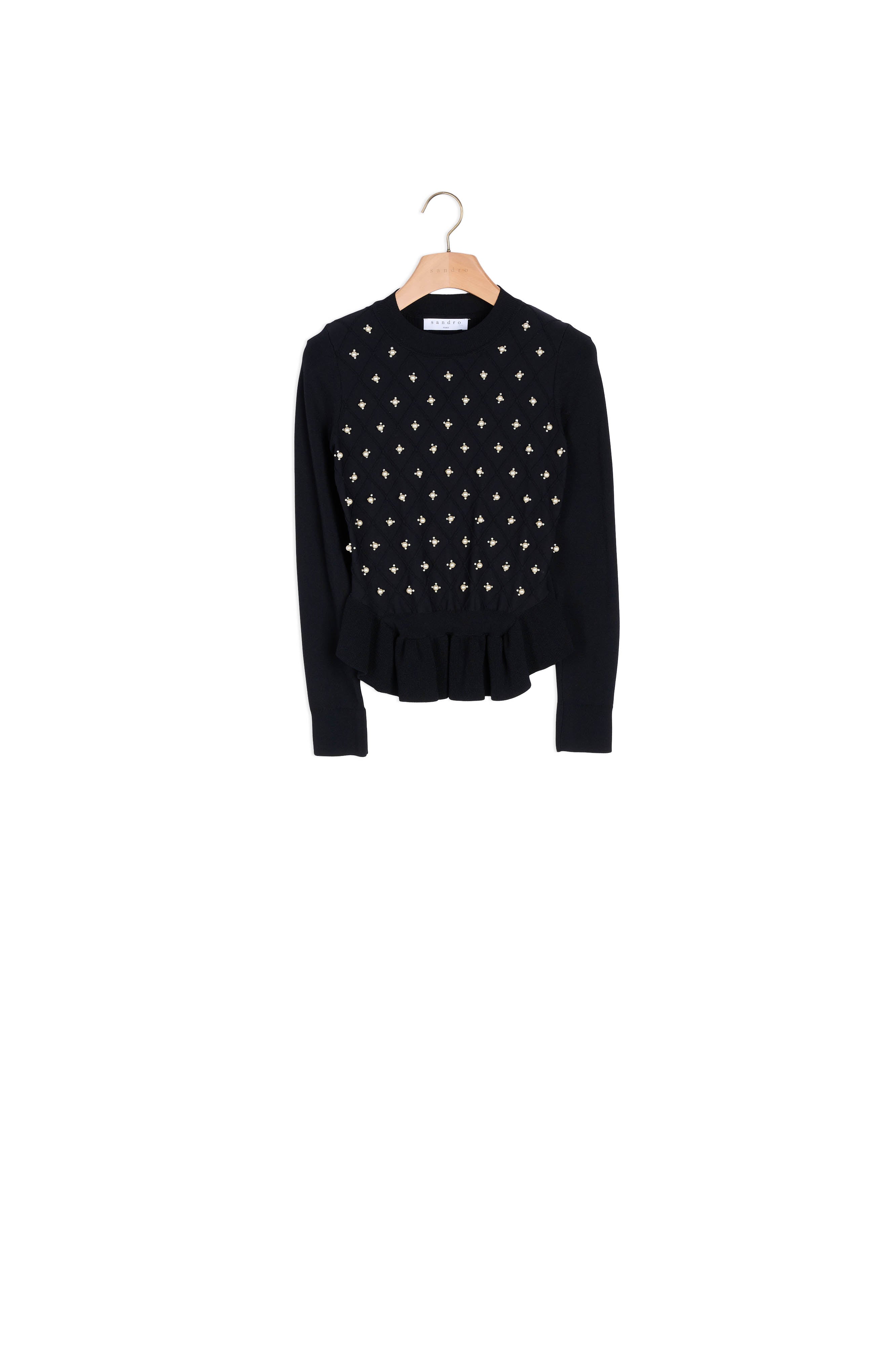 Pull avec basque volantée et perles Sandro seconde main