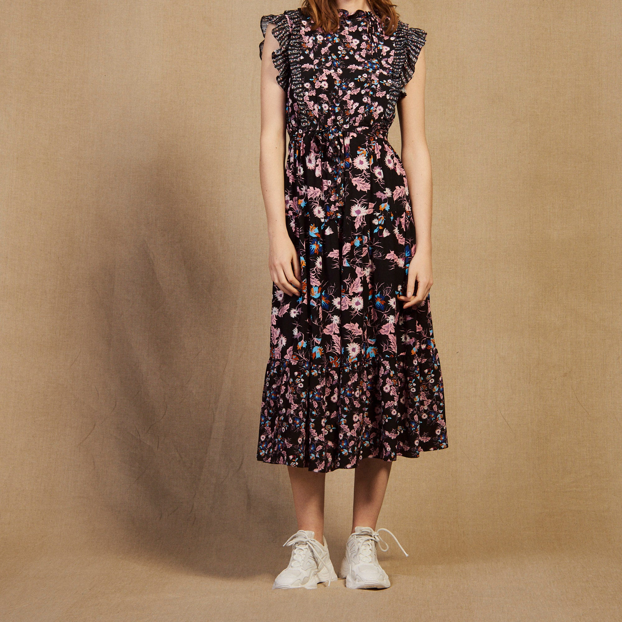 Robe longue imprimée à volants Sandro seconde main