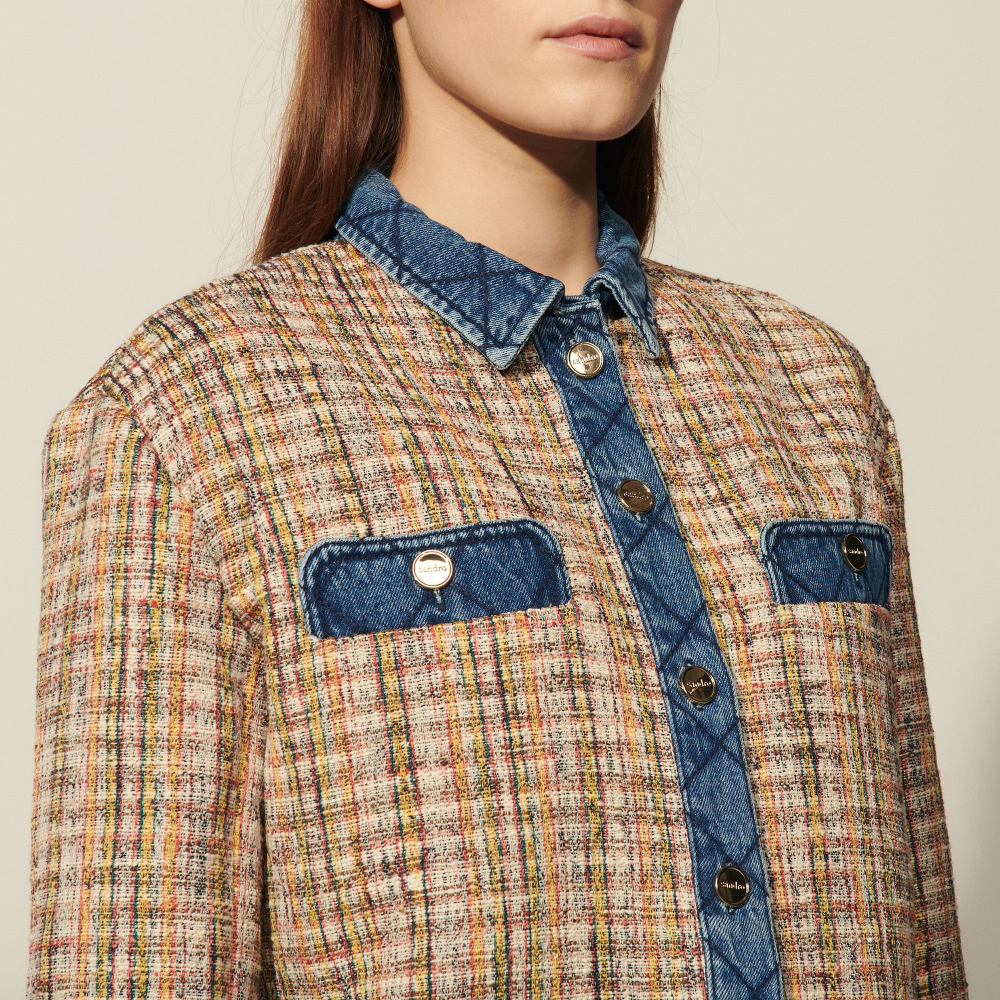 Veste en tweed à empiècements en Jean Sandro seconde main