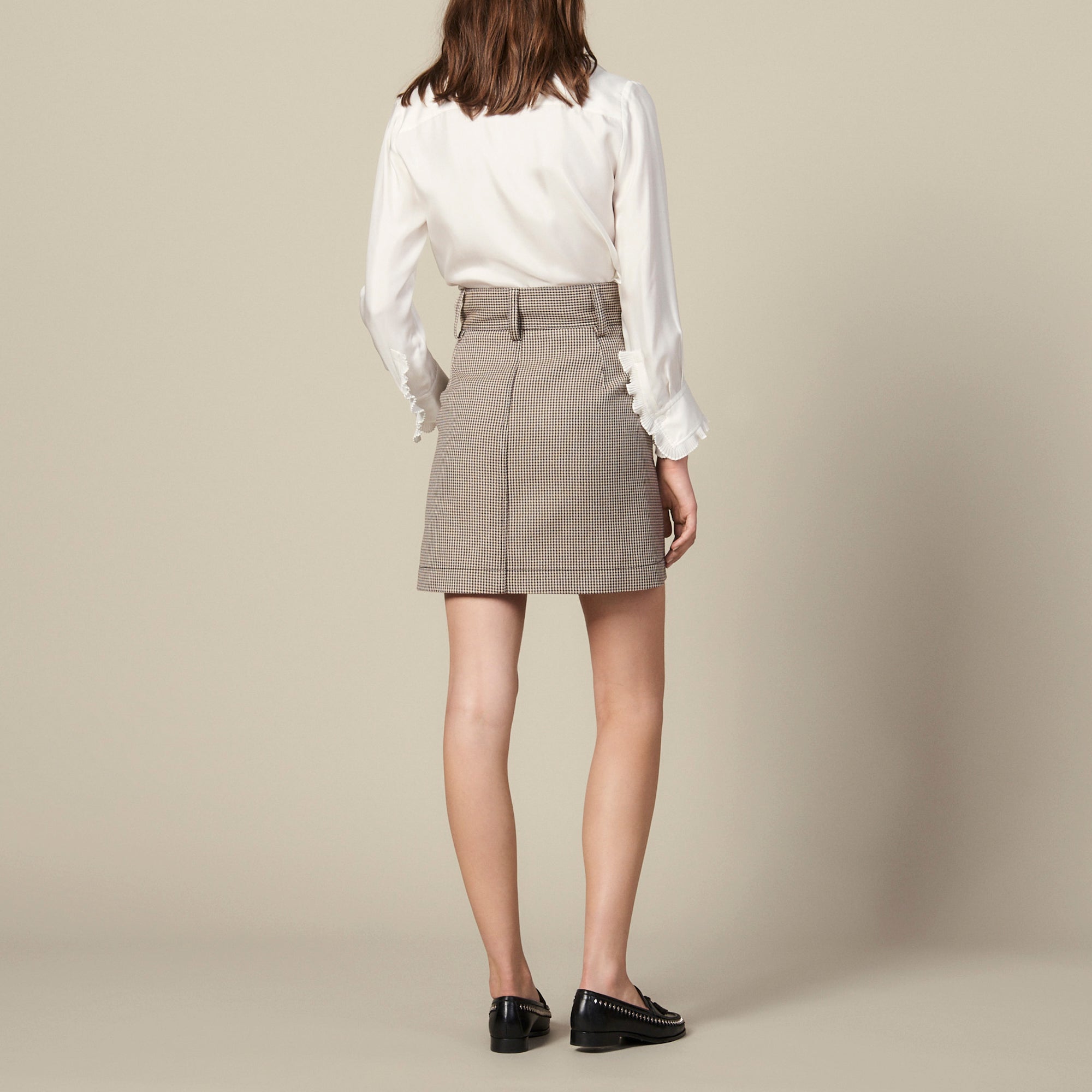 Jupe courte trapèze en pied-de-coq Sandro seconde main