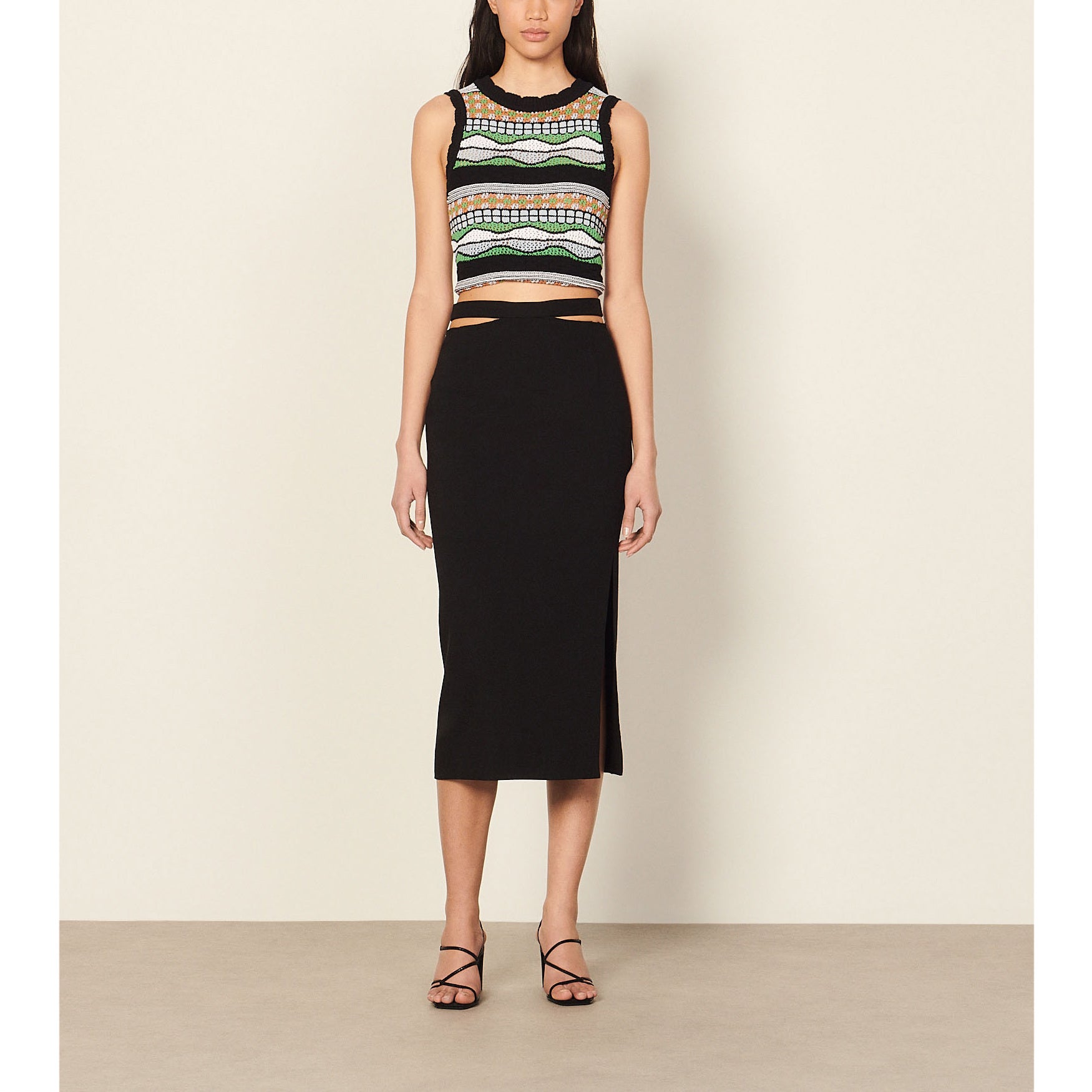 Jupe crayon midi à ceinture ajourée Sandro seconde main