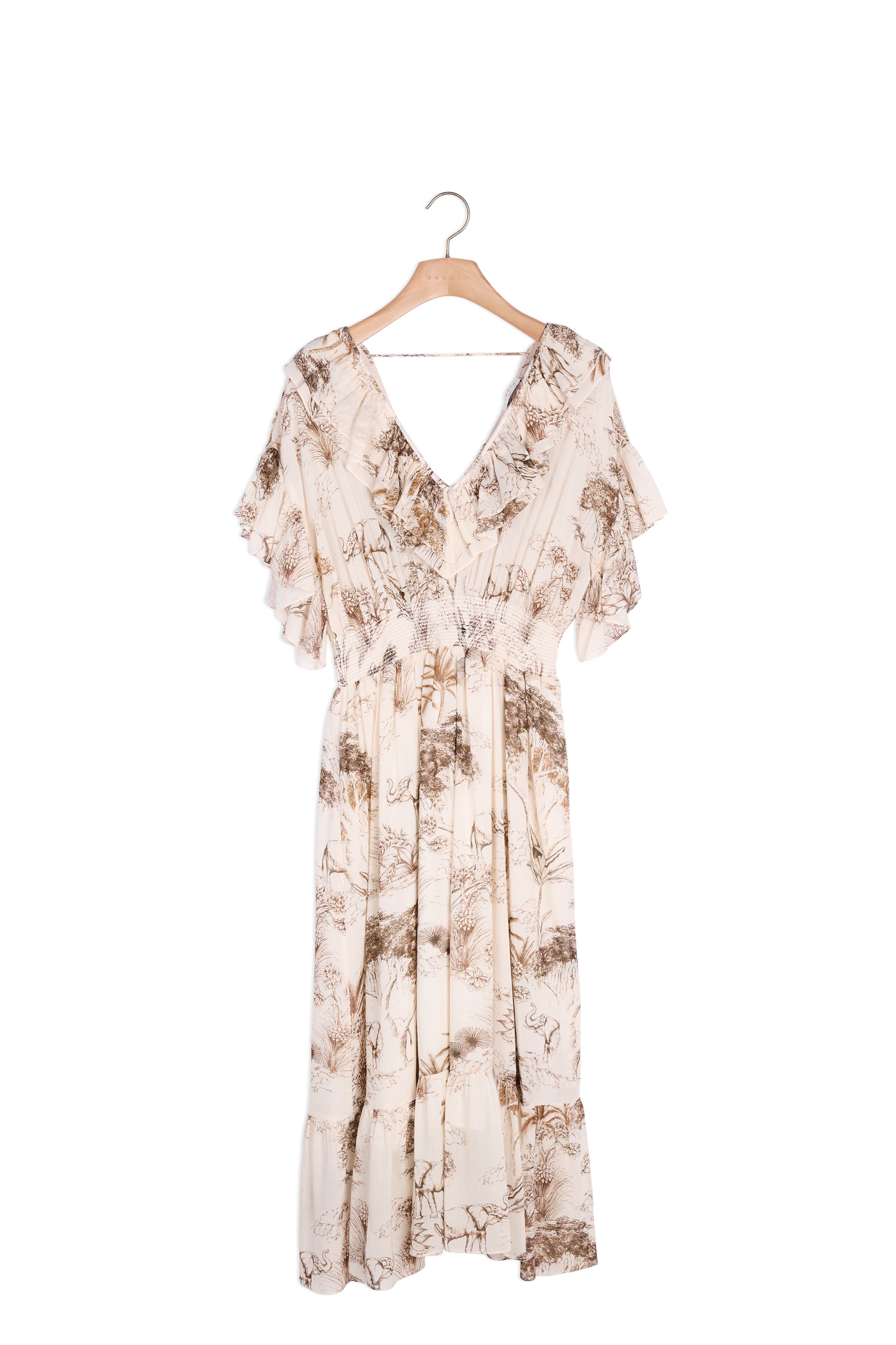 Robe longue imprimée avec volants Sandro seconde main