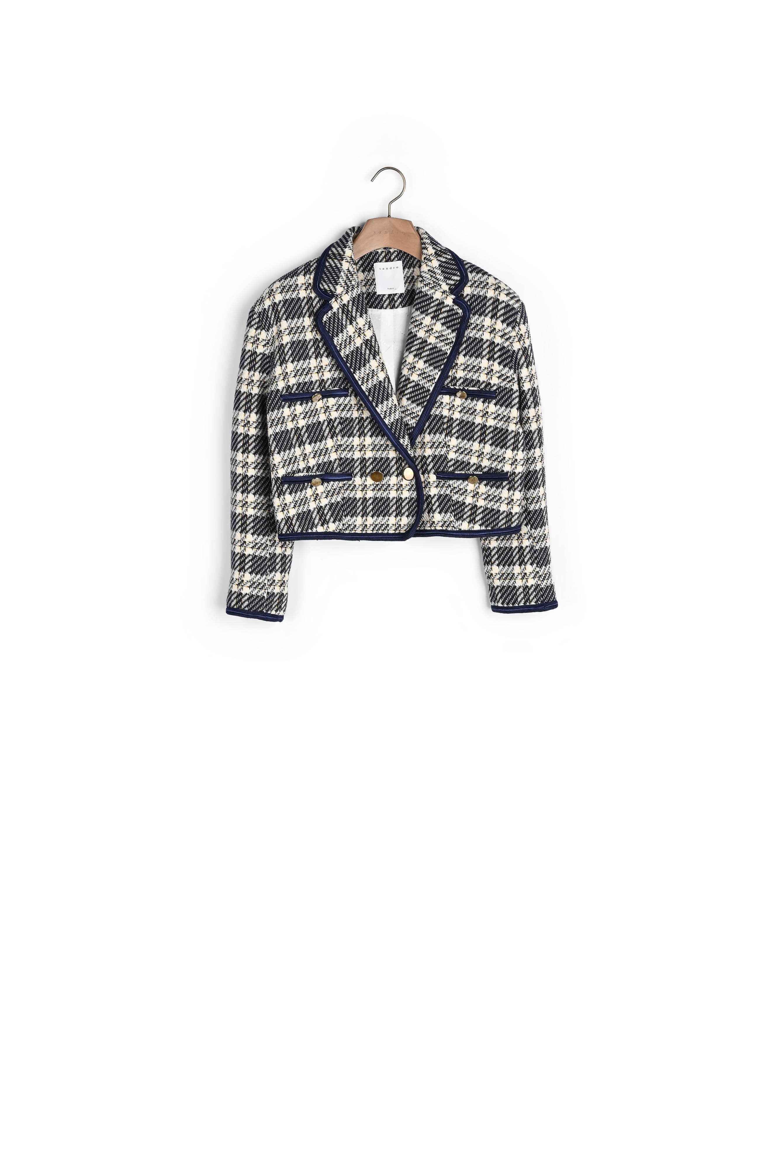 Veste courte en tweed à carreaux Sandro seconde main