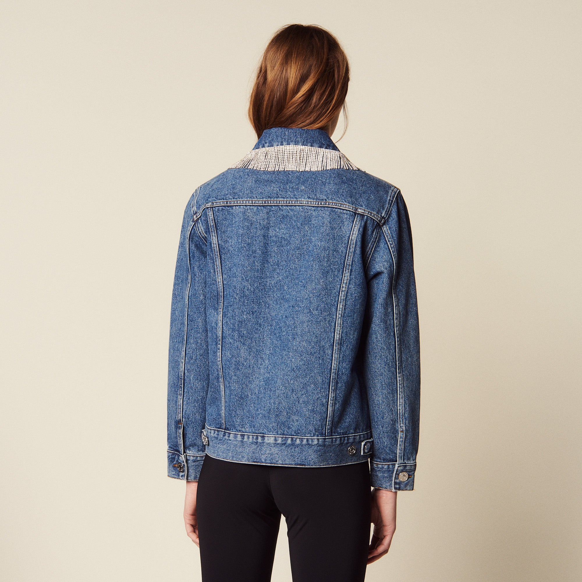 Veste en jean  avec strass au col Sandro seconde main