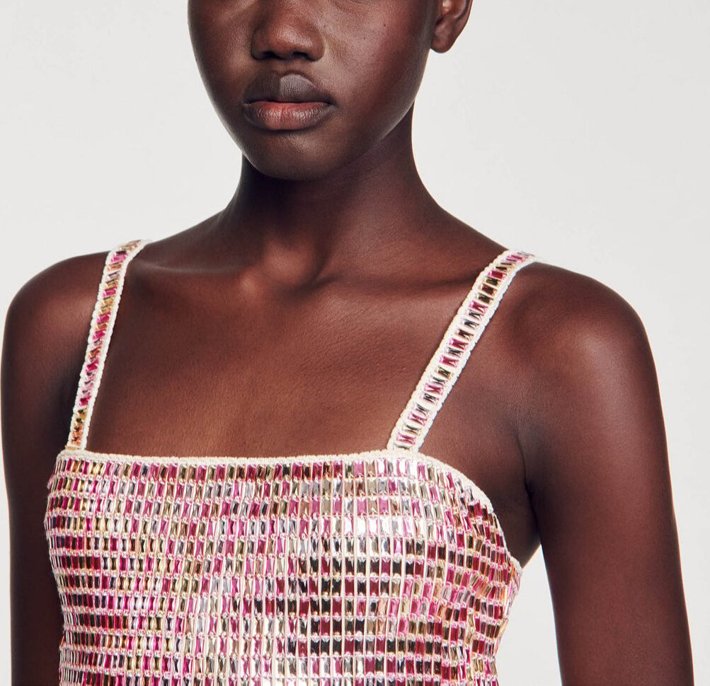 Brassière courte ornée de perles Sandro seconde main