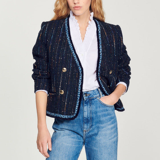 Veste en tweed à boutonnage croisé Sandro seconde main
