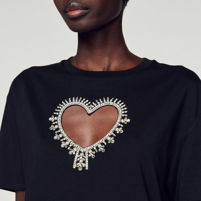 Tee-shirt en coton bio à cœur strassé Sandro seconde main