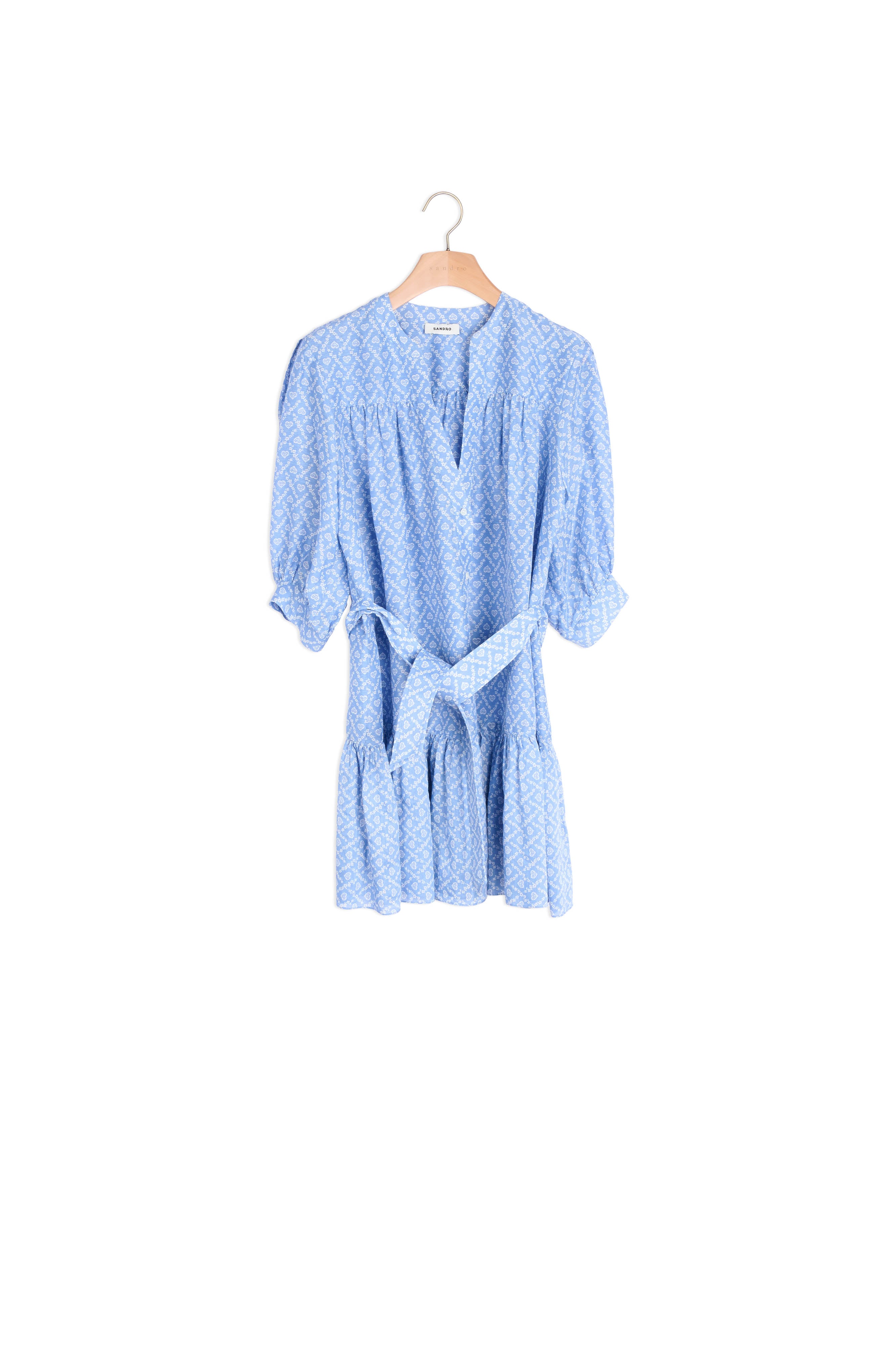 Robe courte lin et soie imprimé coeurs Sandro seconde main