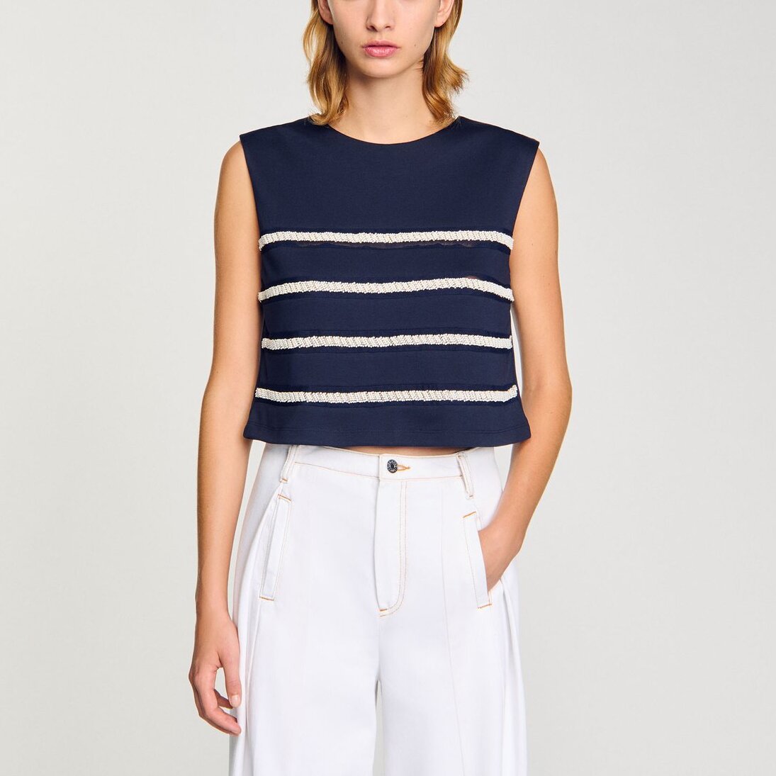 T-shirt sans manches marinière Sandro seconde main