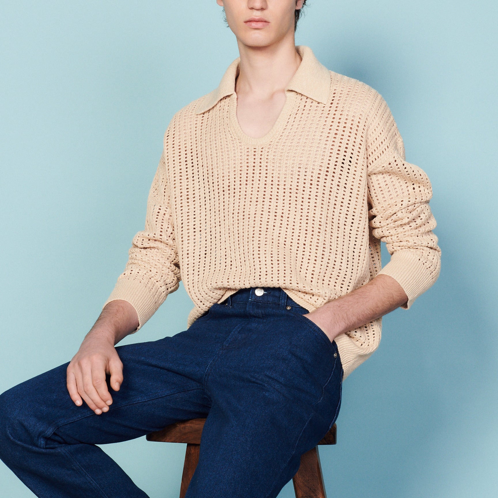 Pull col polo en lin et coton biologique Sandro seconde main