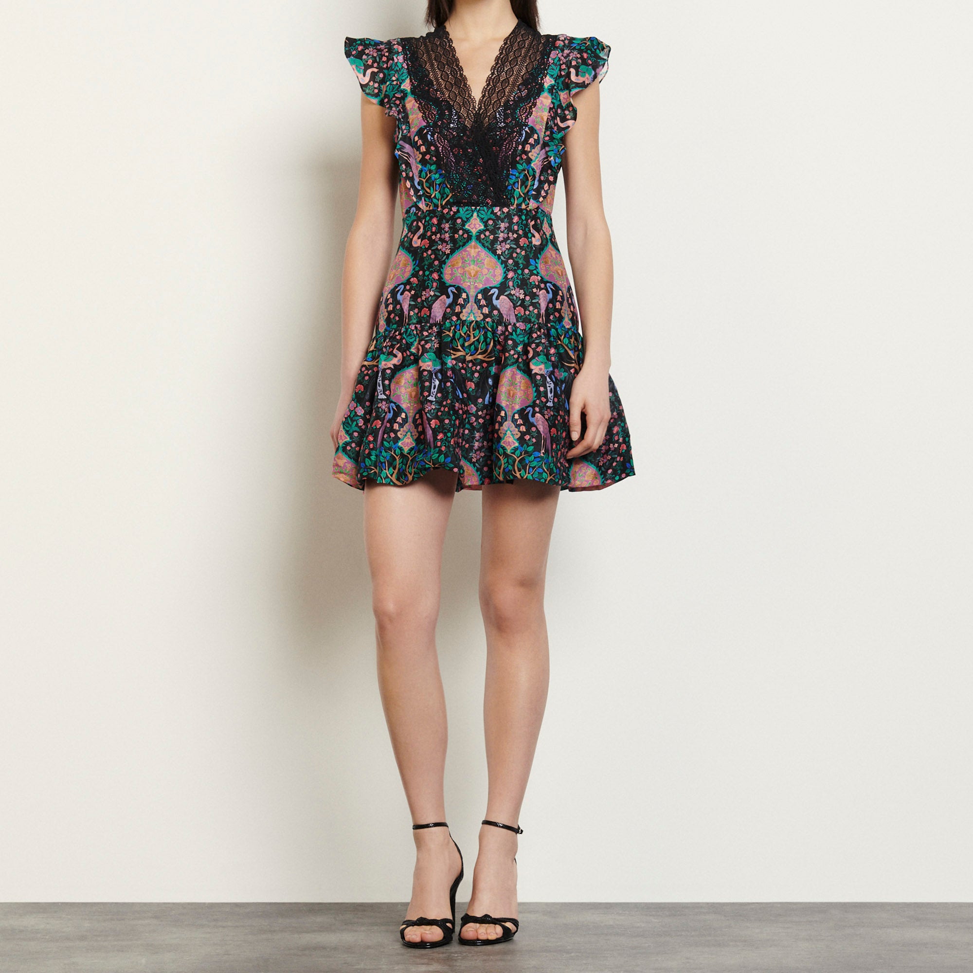 Robe courte imprimée avec dentelle Sandro seconde main