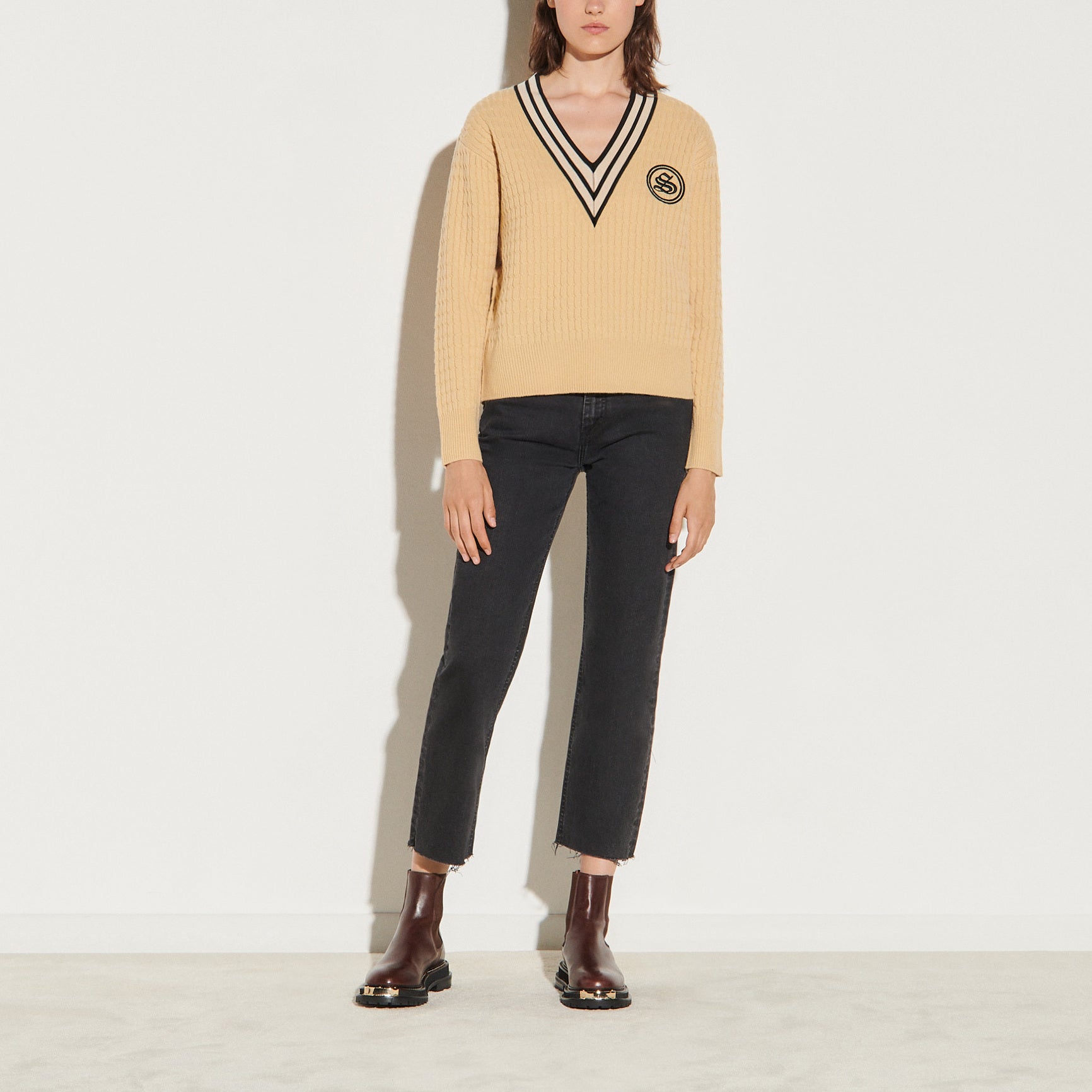 Pull oversize torsadé à encolure rayée Sandro seconde main