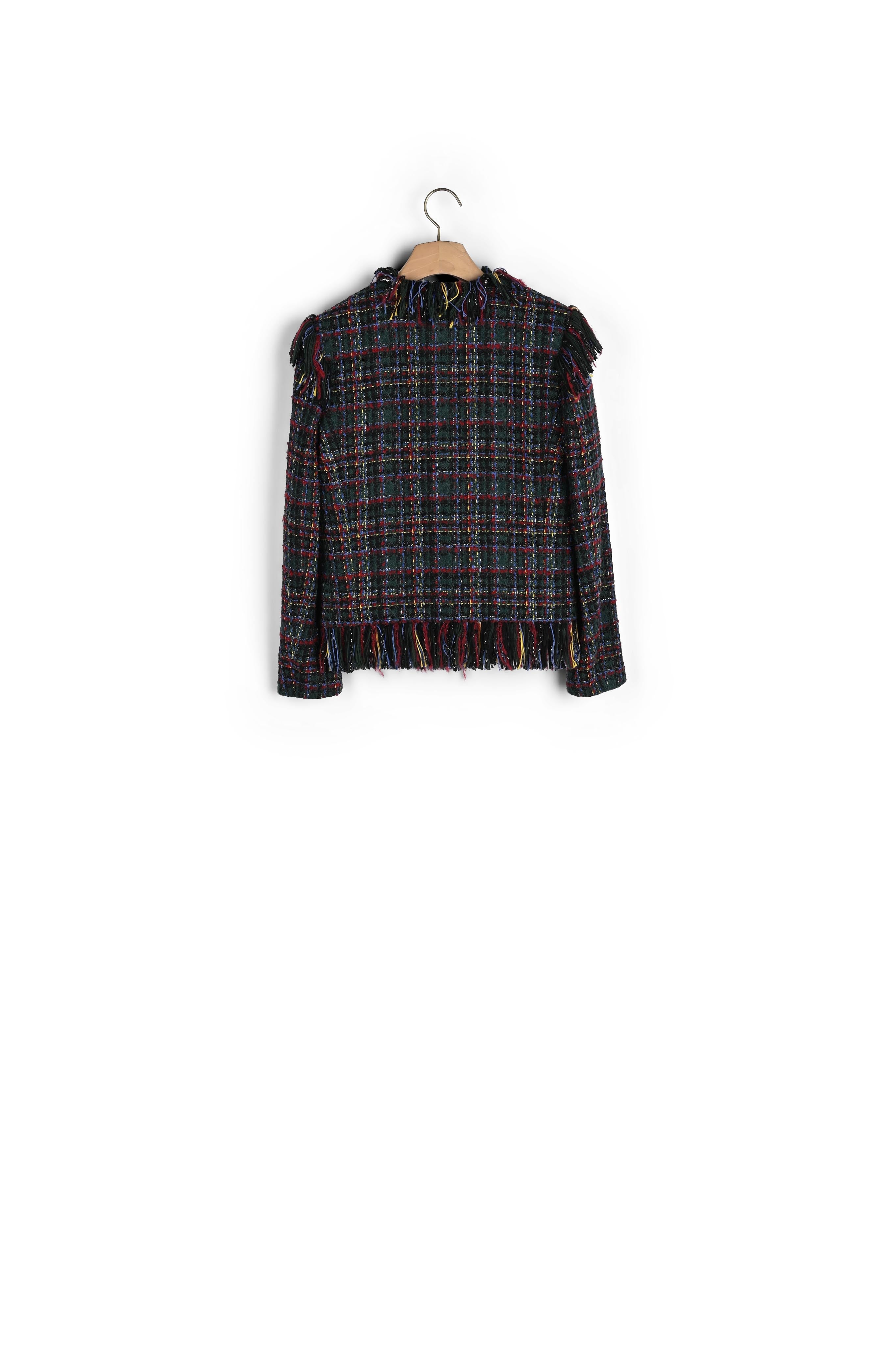 Veste à carreaux en tweed frangé Sandro seconde main