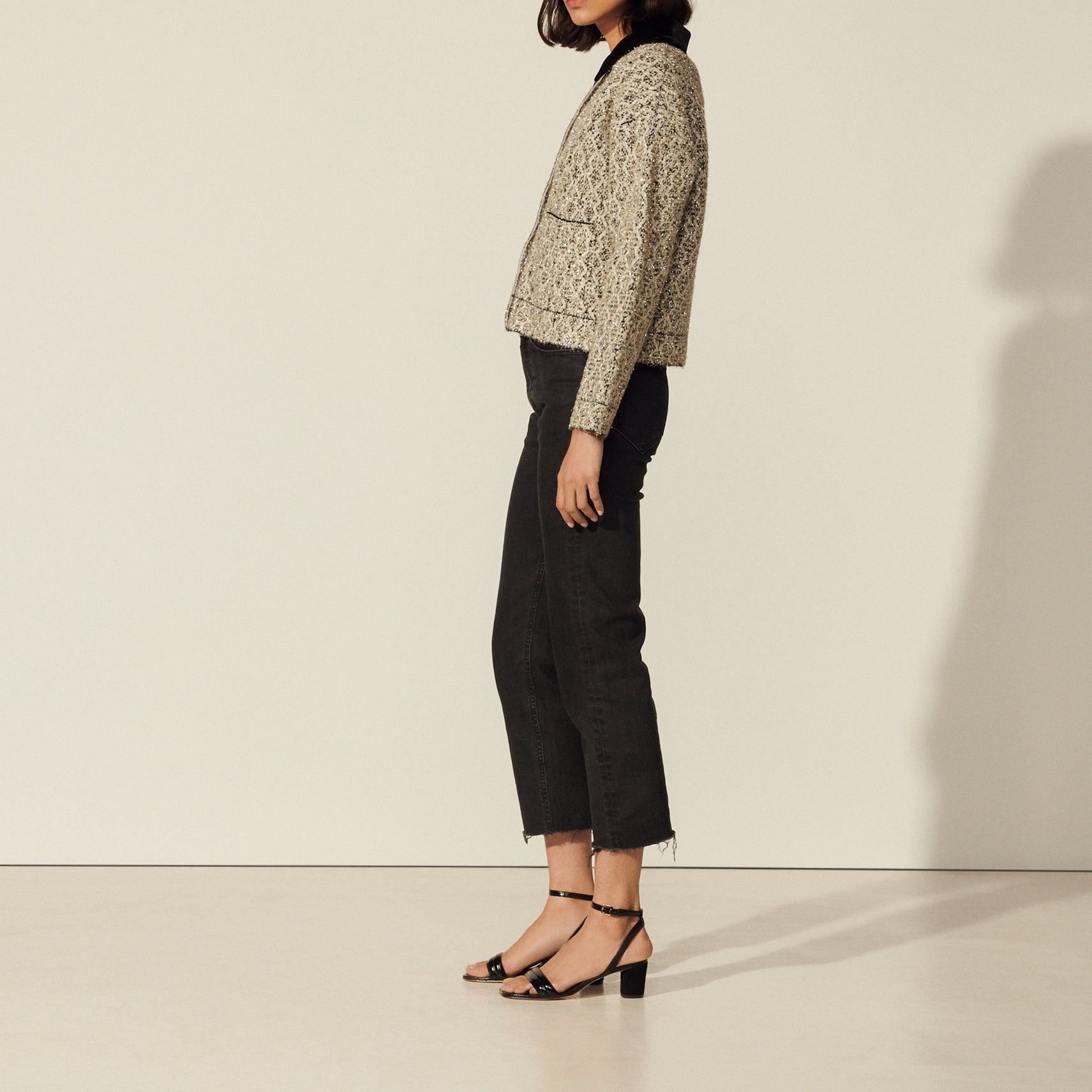 Blouson en tweed lurex et col contrasté Sandro seconde main