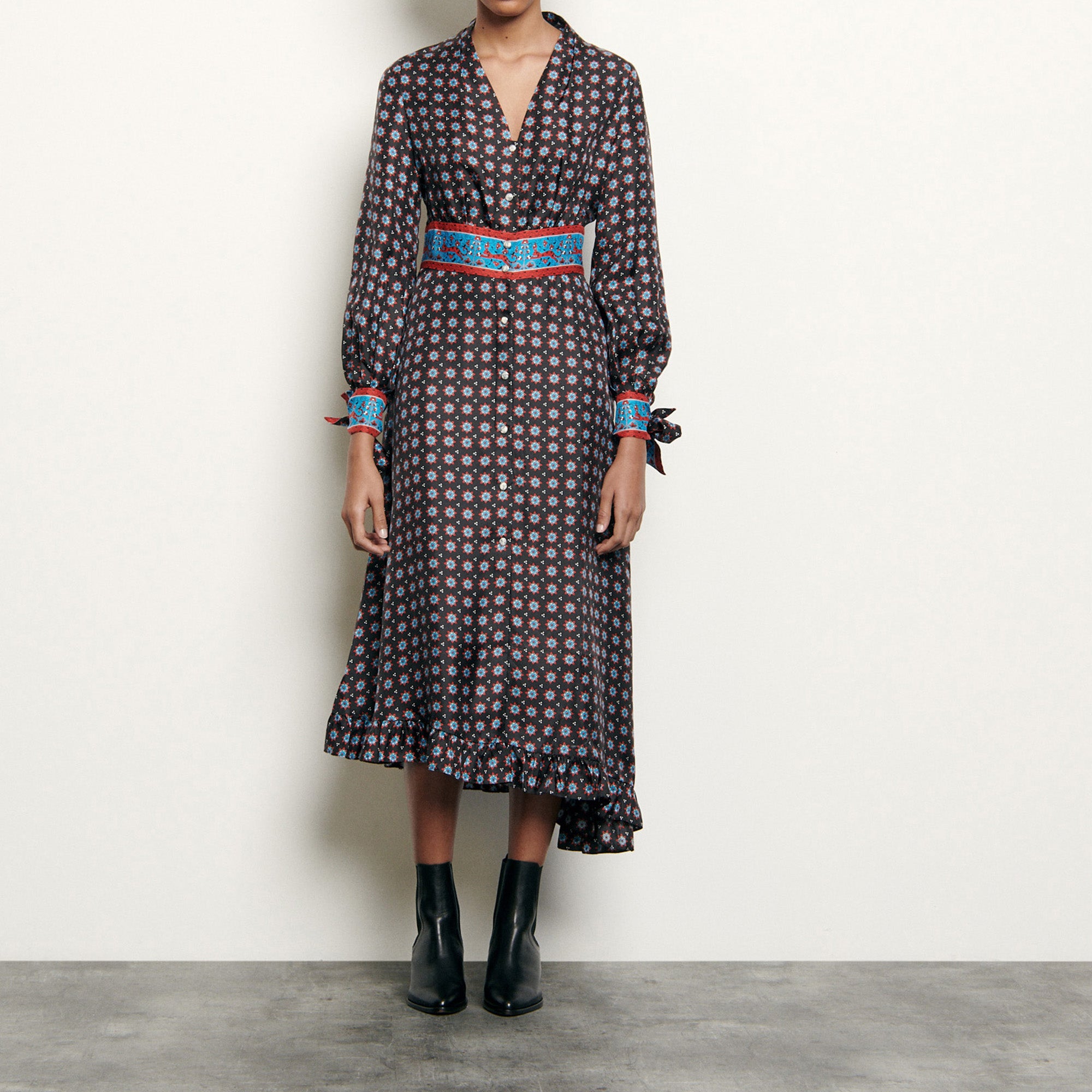 Robe longue en soie imprimée Sandro seconde main