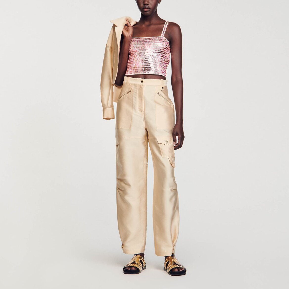 Brassière courte ornée de perles Sandro seconde main