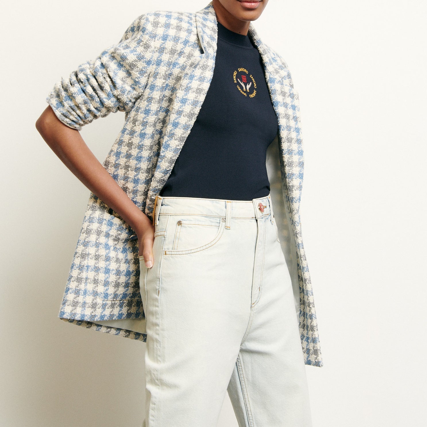 Veste tailleur en tweed pied de coq Sandro seconde main