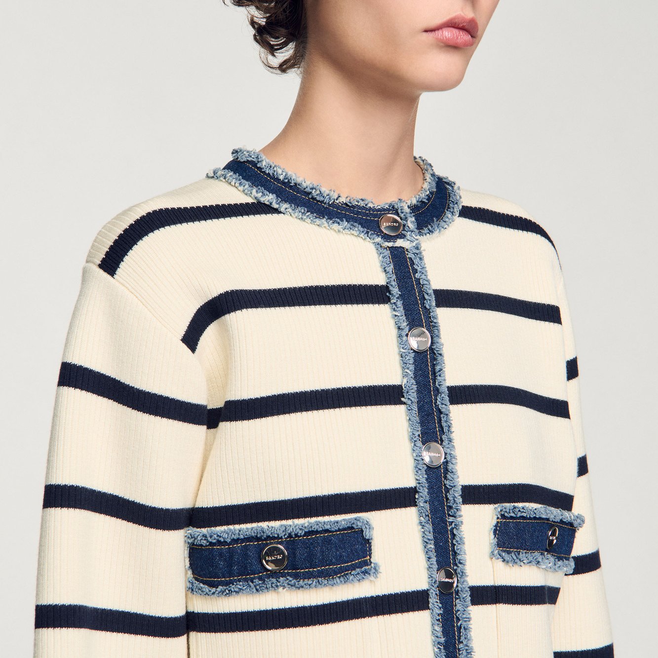 Cardigan rayé à détails denim Sandro seconde main