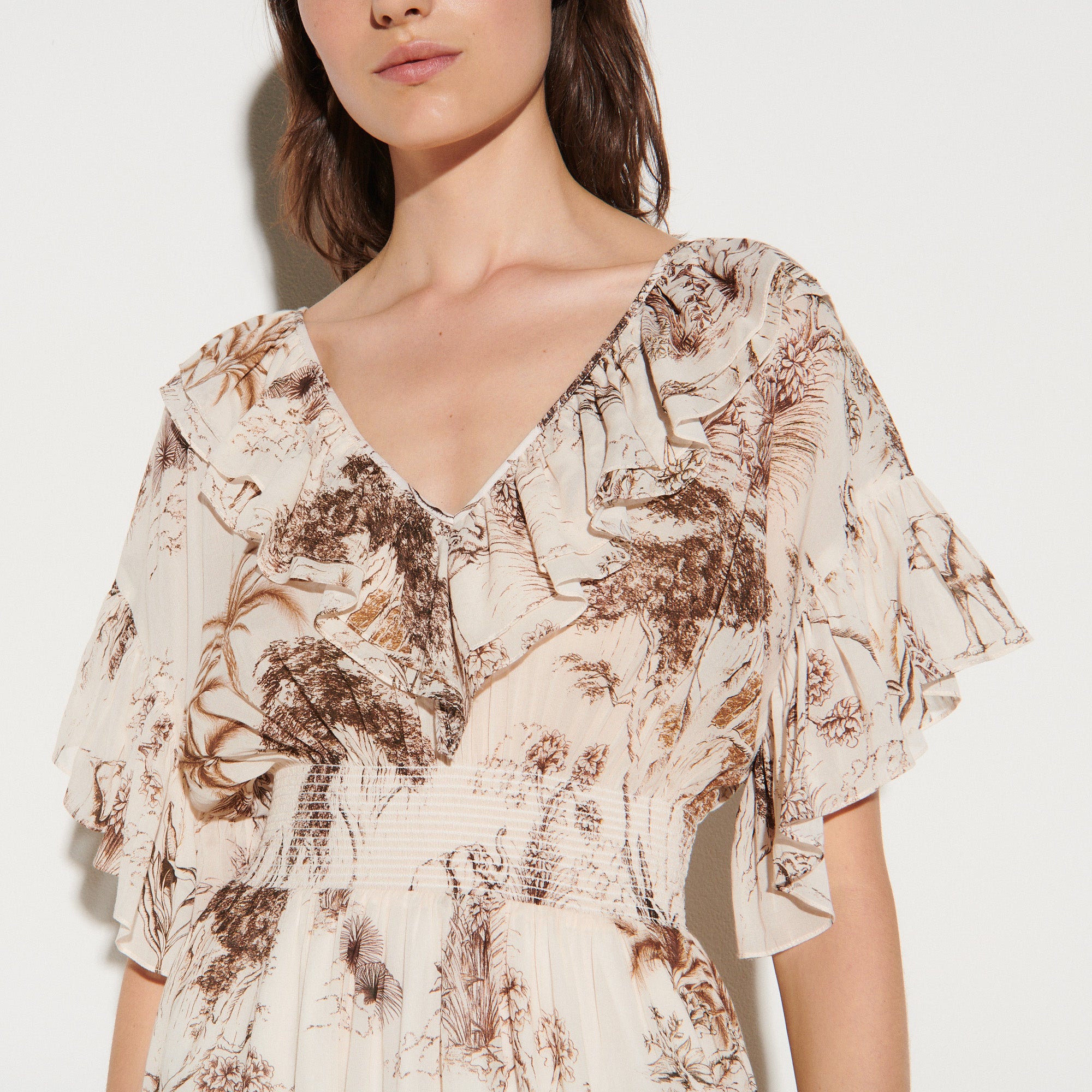 Robe longue imprimée avec volants Sandro seconde main