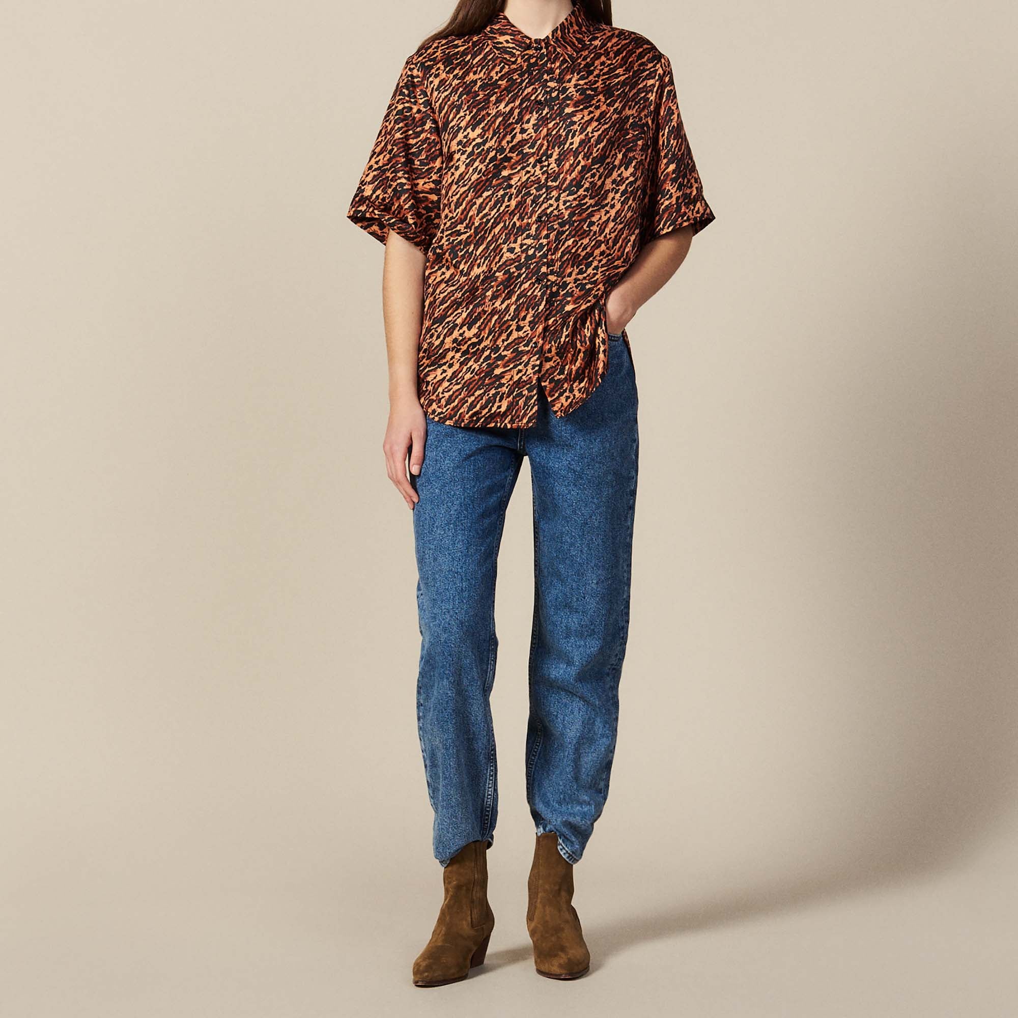 Chemise imprimée en twill de soie Sandro seconde main