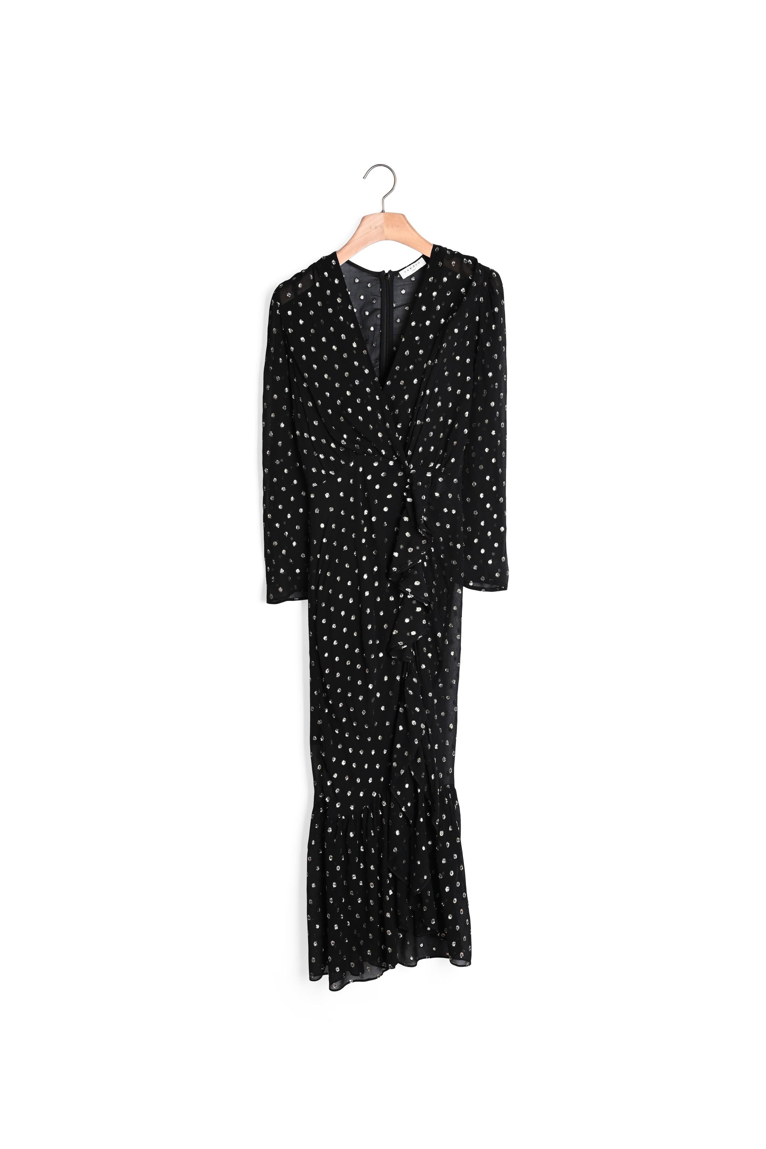 Robe longue à volants et pois lurex Sandro seconde main
