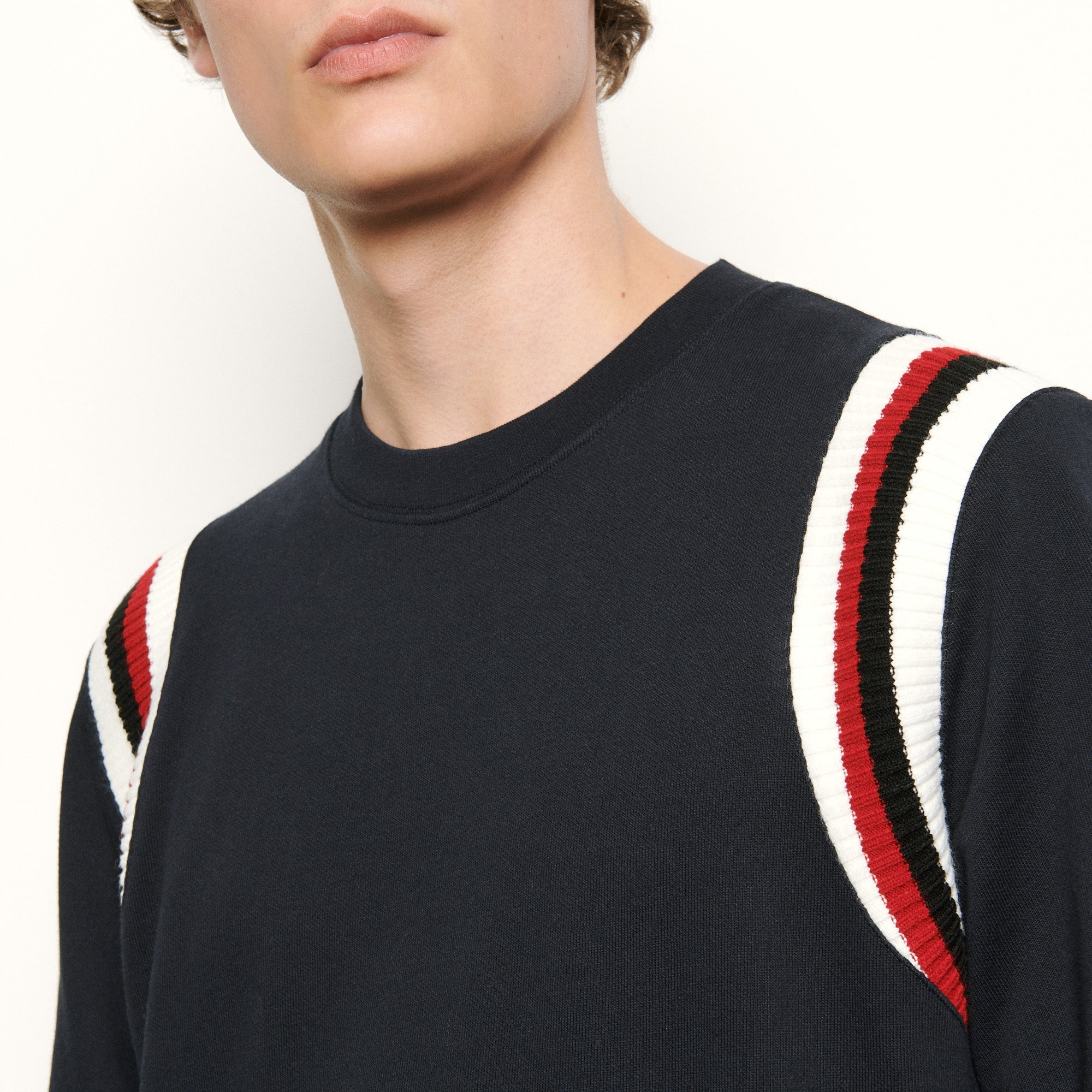 Sweat shirt à bords côtes tricolores Sandro seconde main