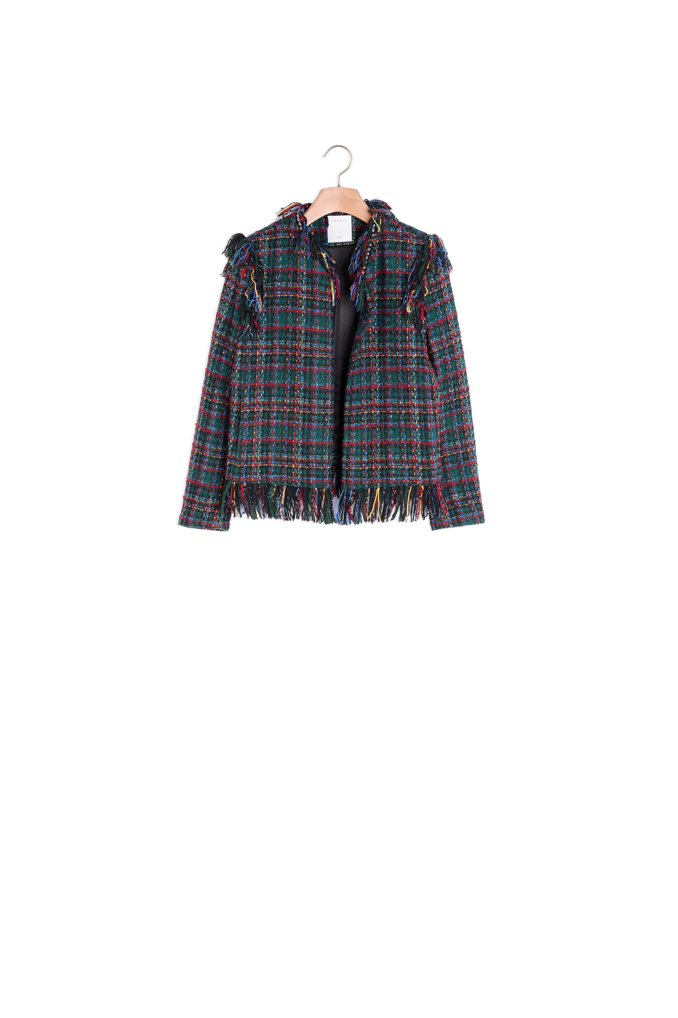 Veste à carreaux en tweed frangé Sandro seconde main