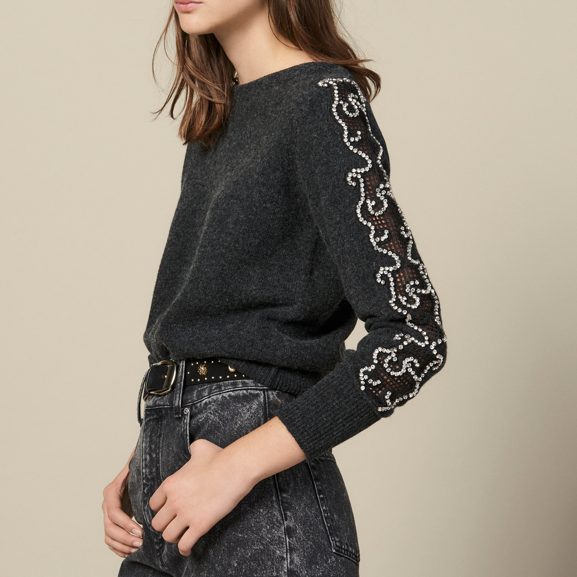 Pull orné de strass à encolure bateau Sandro seconde main