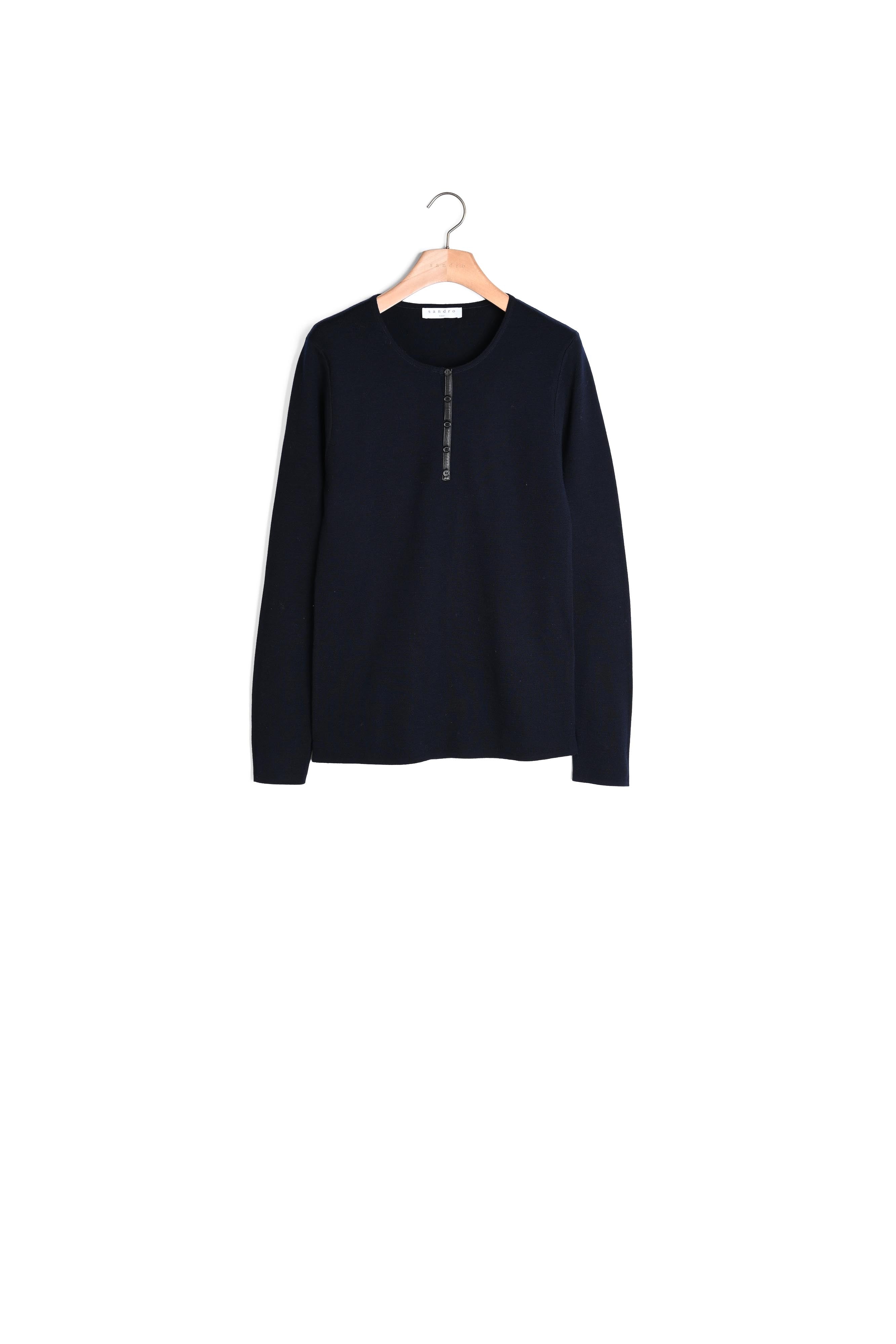 Pull à col tunisien et détail en cuir Sandro seconde main