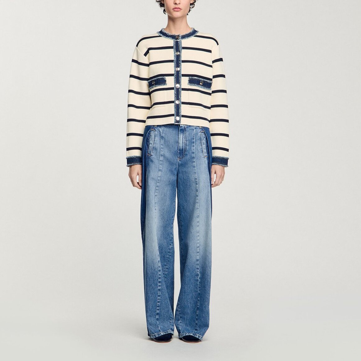 Cardigan rayé à détails denim Sandro seconde main
