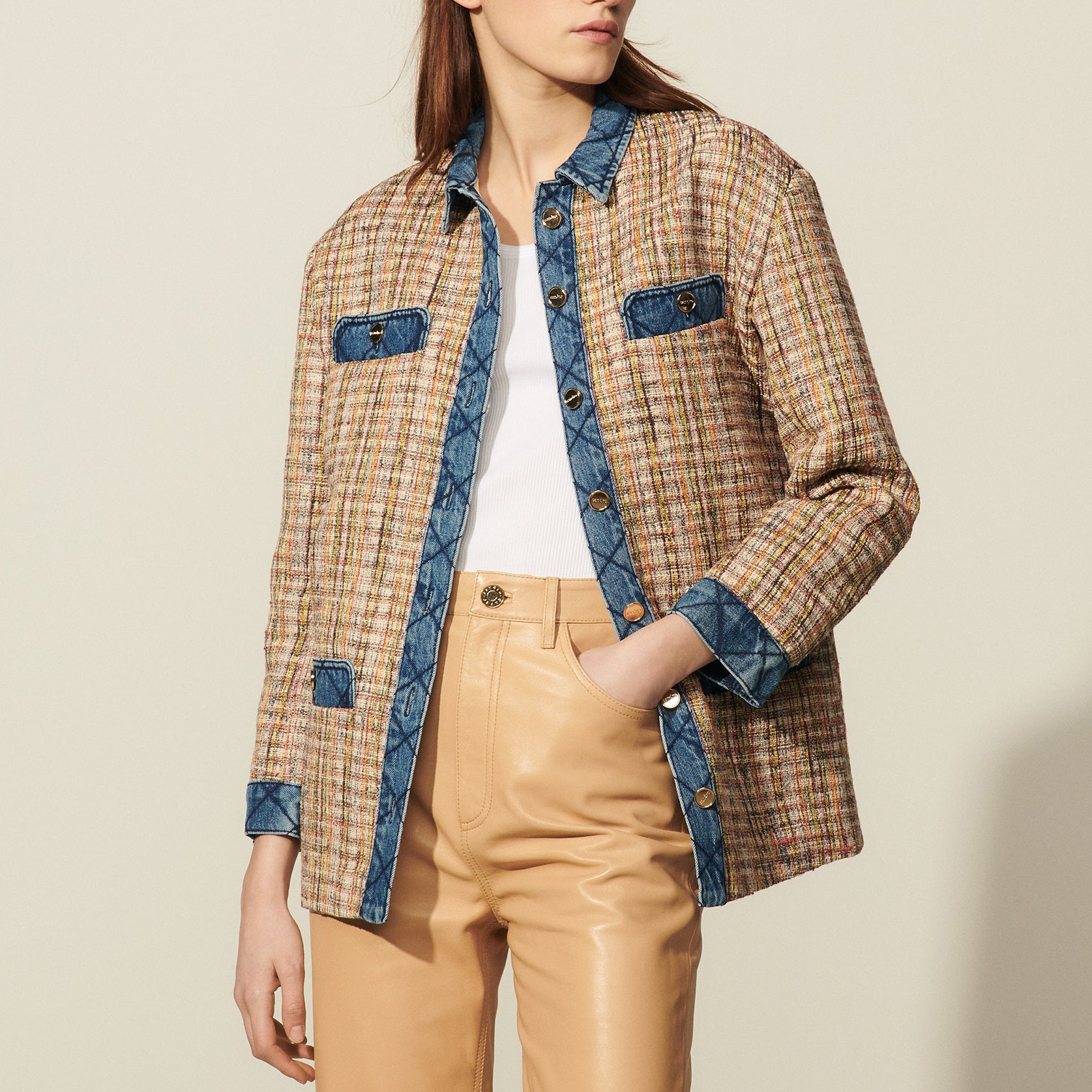 Veste en tweed à empiècements en Jean Sandro seconde main