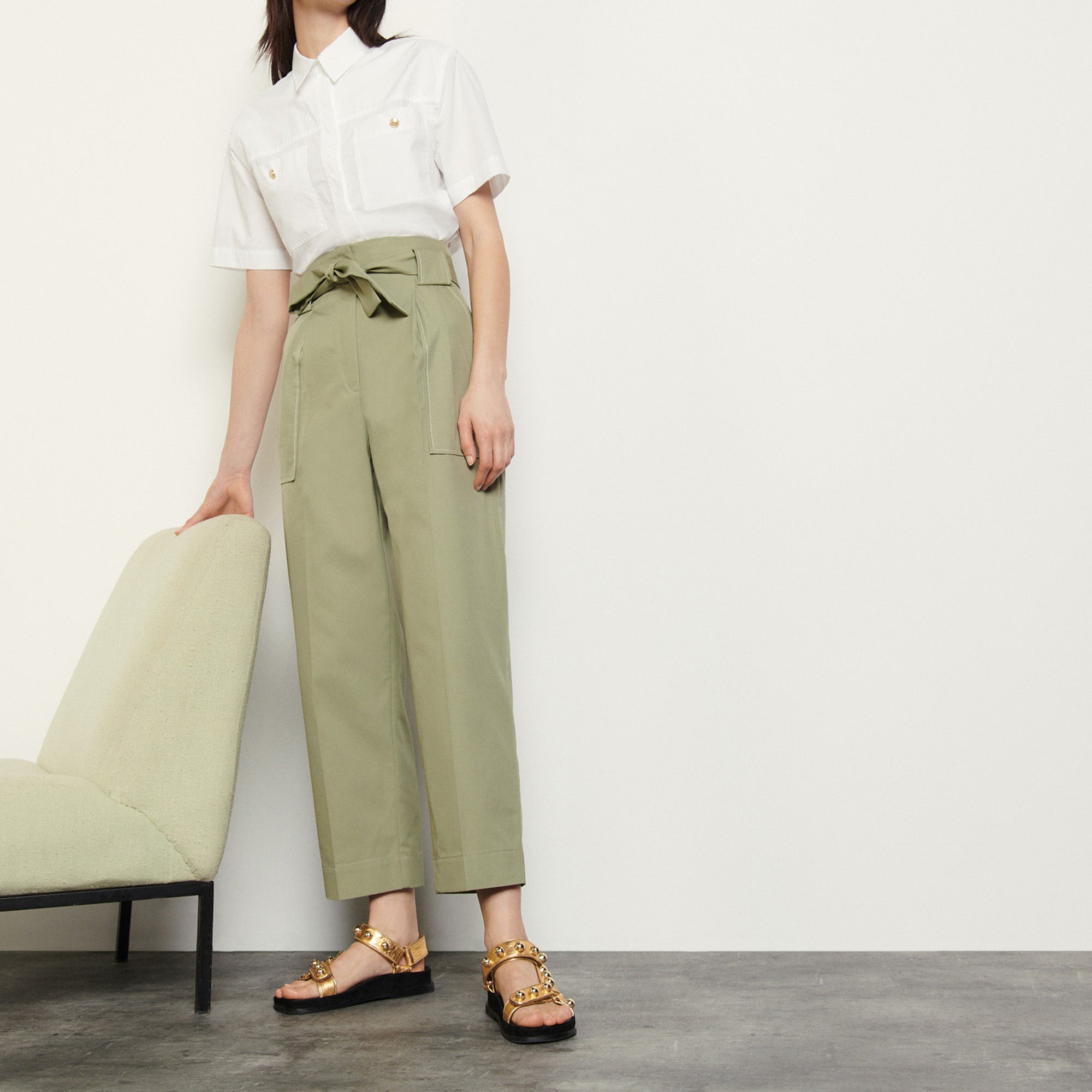 Pantalon large avec ceinture à nouer Sandro seconde main