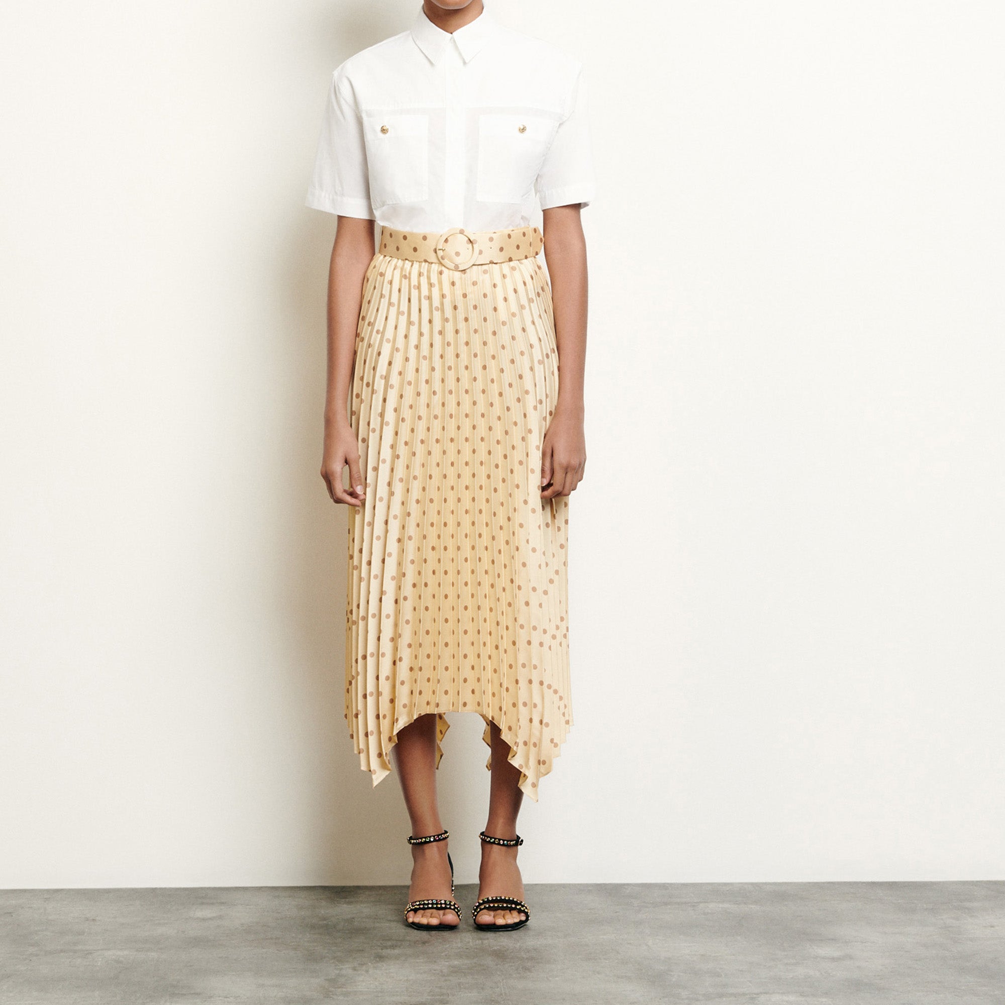 Jupe plissée et imprimée à ceinture Sandro seconde main