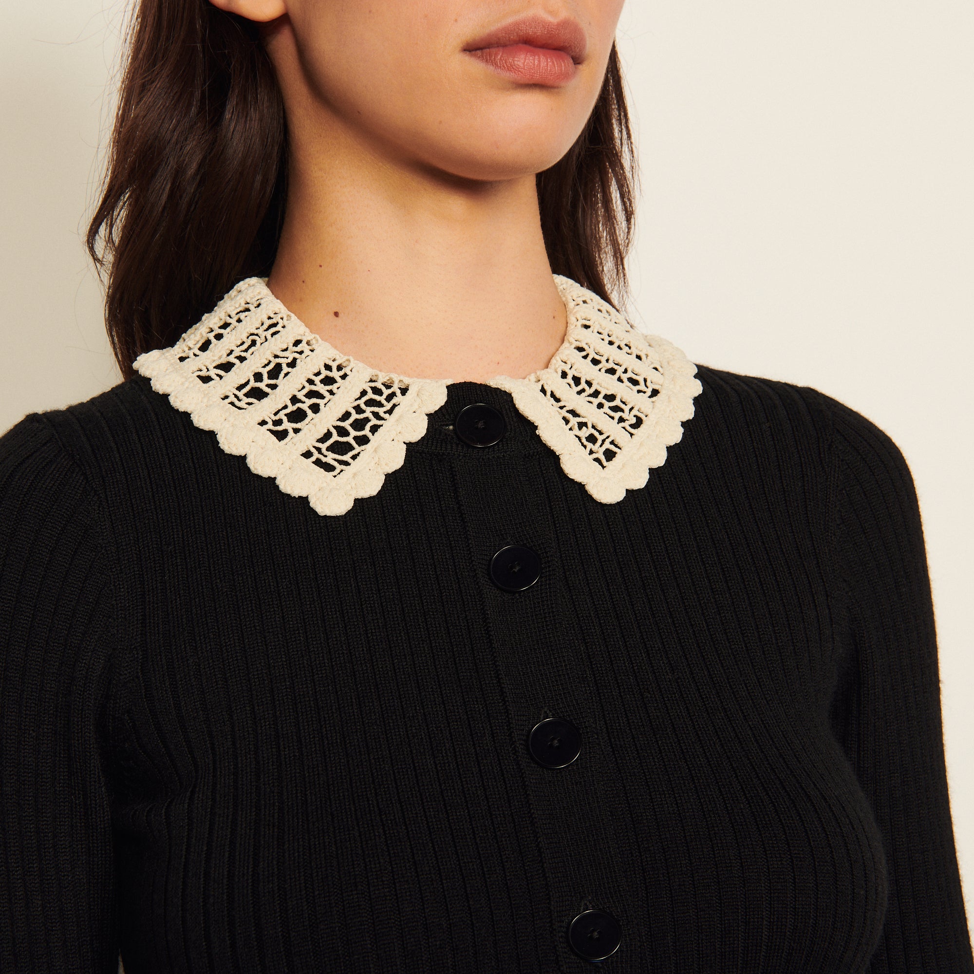 Cardigan avec côtes et col en crochet Sandro seconde main